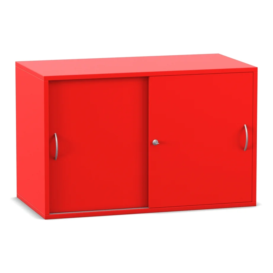 Schrank, Schiebetüren, Rot, Metallgriff, Standfußbereit