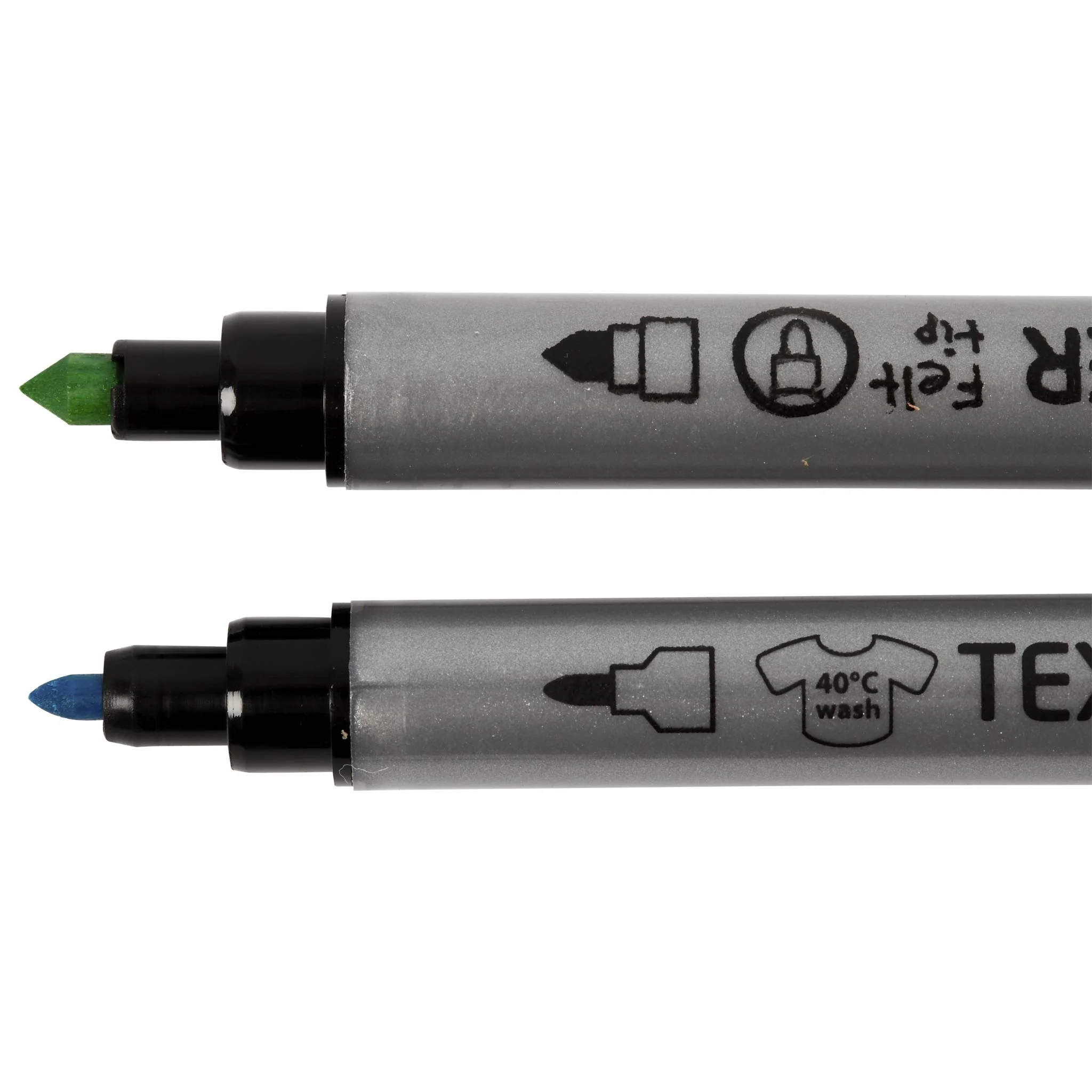 Marker, Dual-tip, Green cap, Blue tip, Waschbar