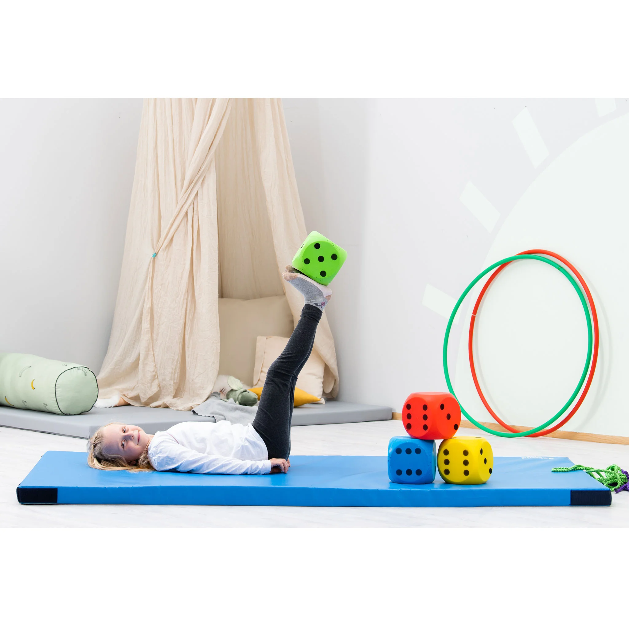 Fitness, Exercise, Yogamatte, Würfelblöcke, Kinder