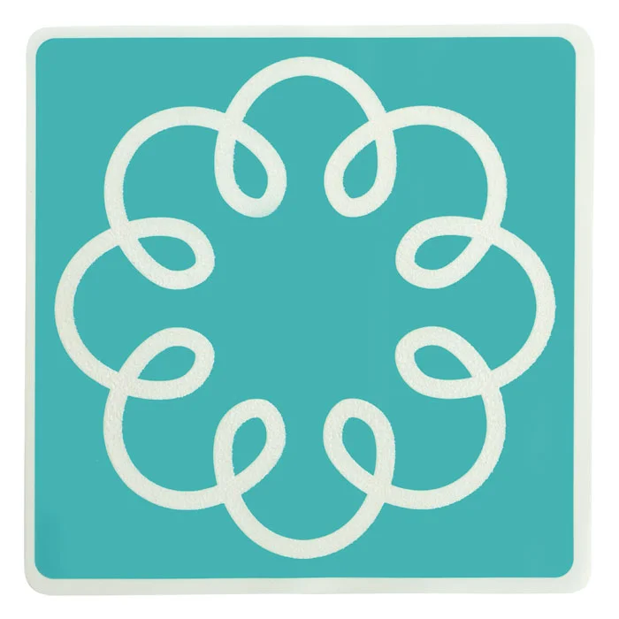 floral pattern, turquoise, rounded square, loop design, decorative motif