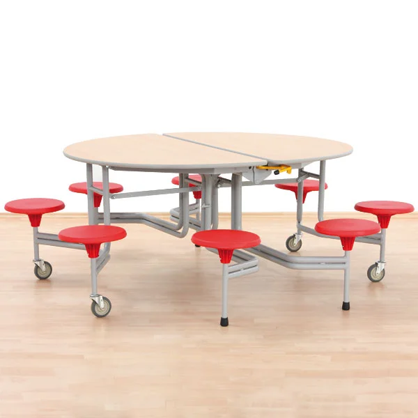 Esstisch, Klappbarer Tisch, Runde Tischplatte, Stahlrohrgestell, Rollbare Stühle