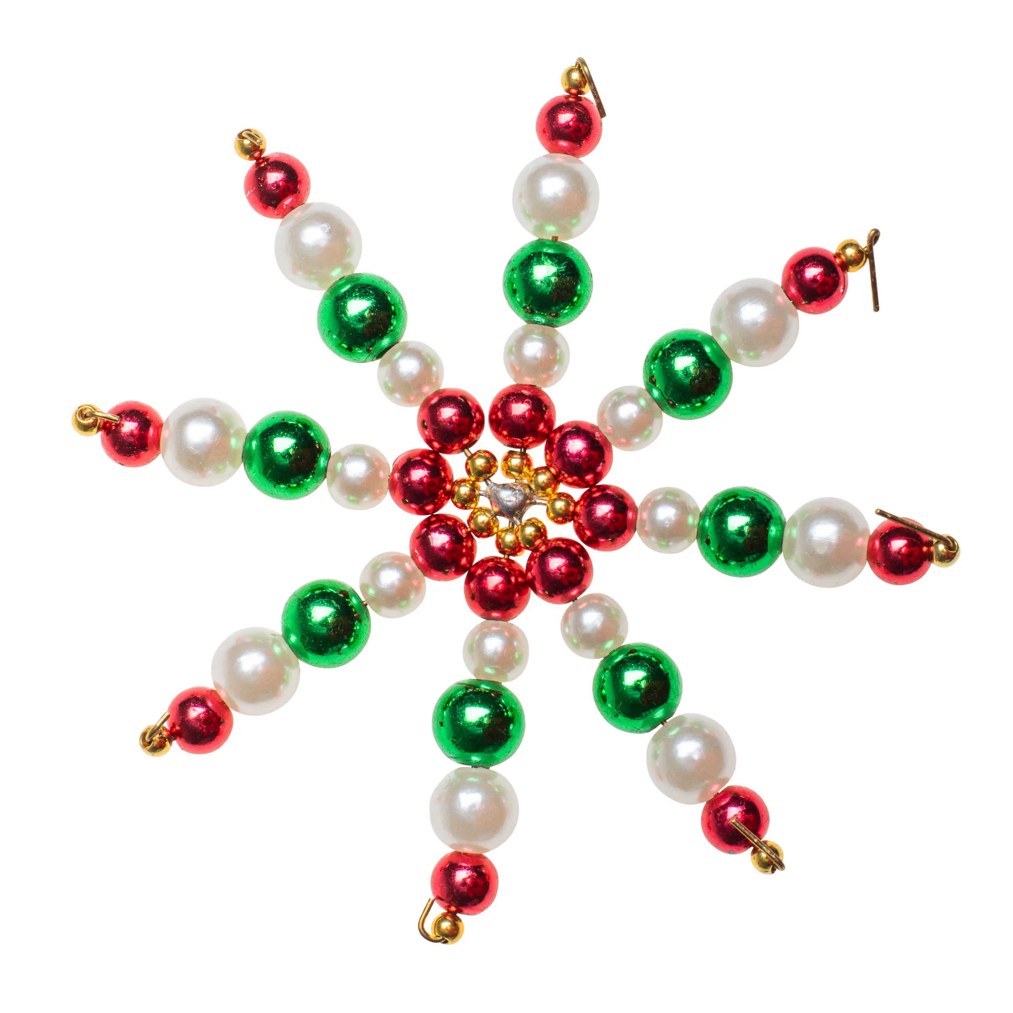 Weihnachtsschmuck, Schneeflocken-Design, Perlenkette, Rot-Grün-Weiß, Hingucker-Ornament