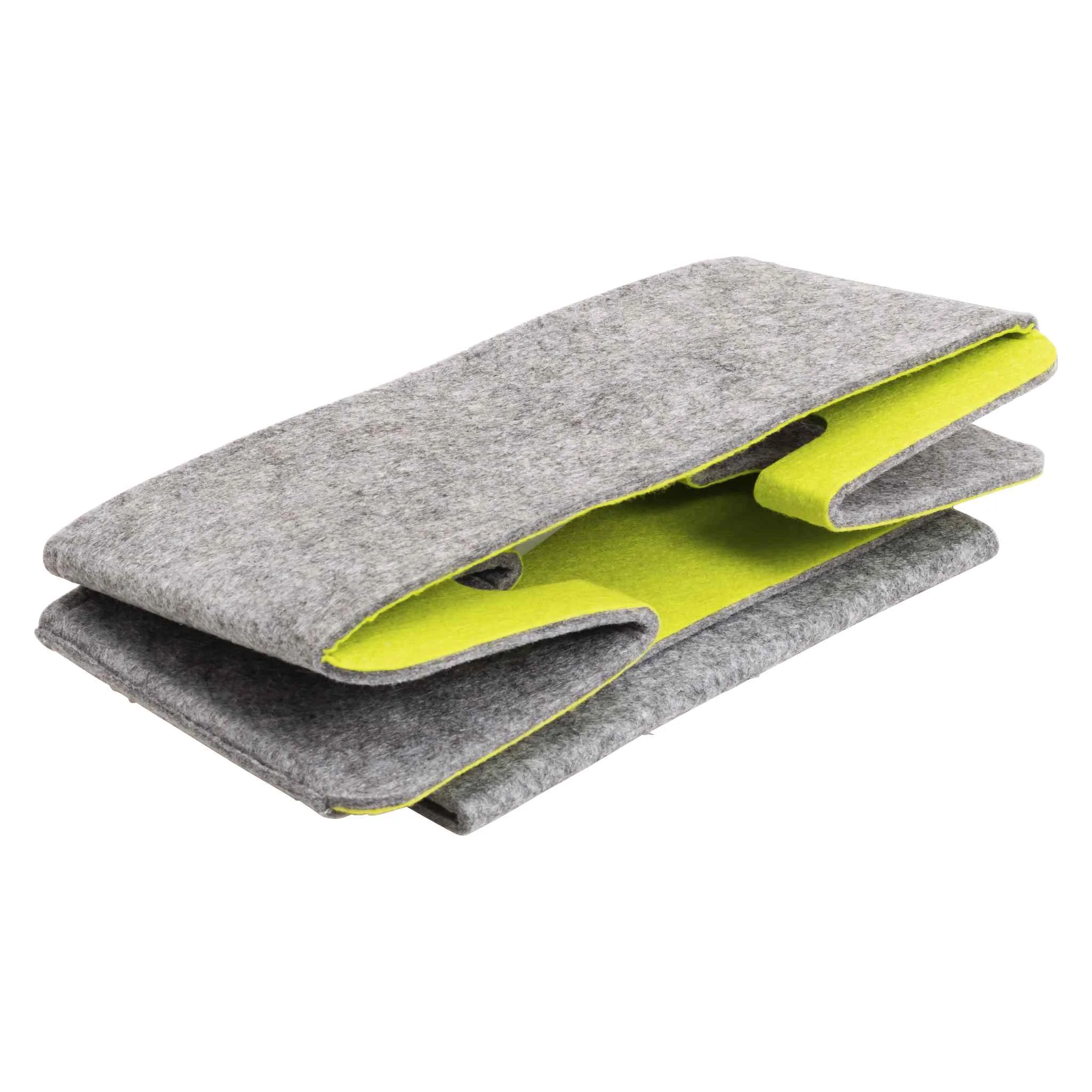 Wallet, Felt, Grey, Neon lining, Folded