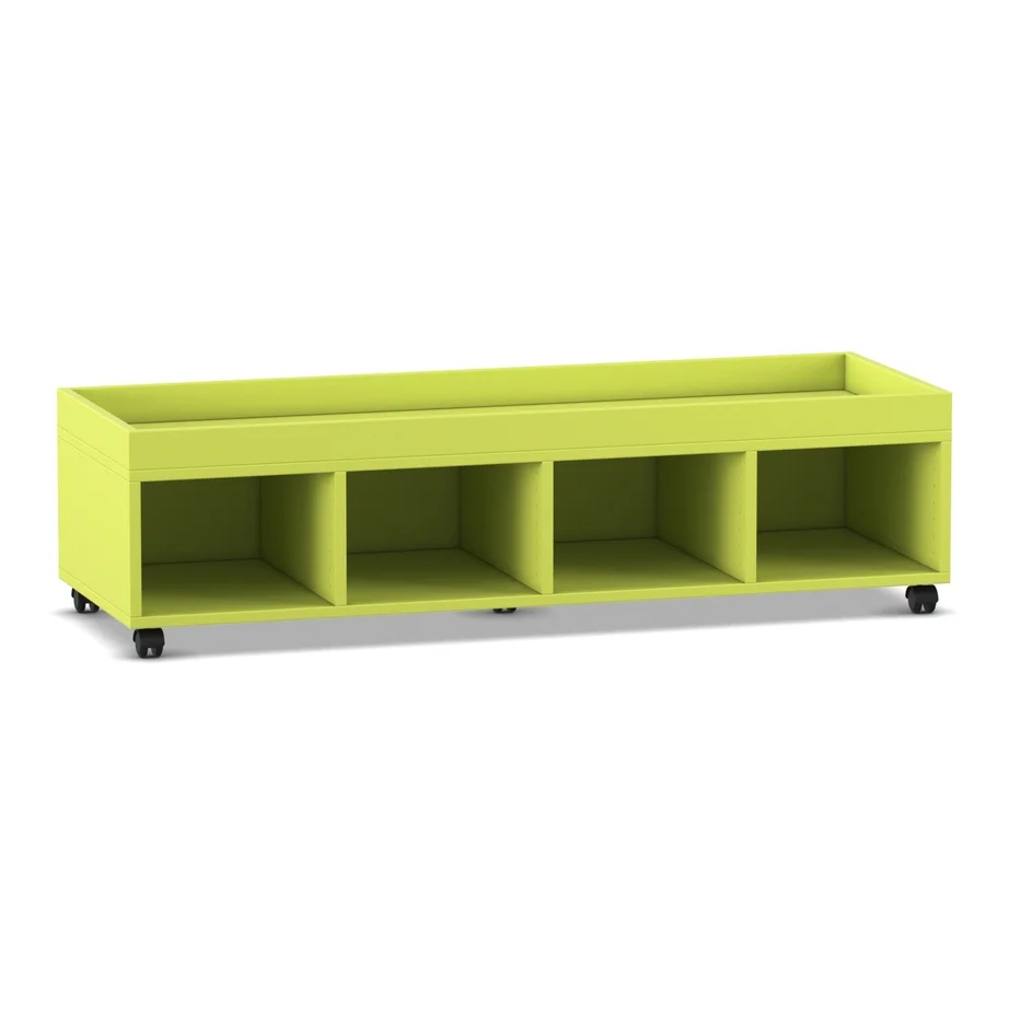 niedrige schrank, medienkonsole, grün, offene fächer, rollen