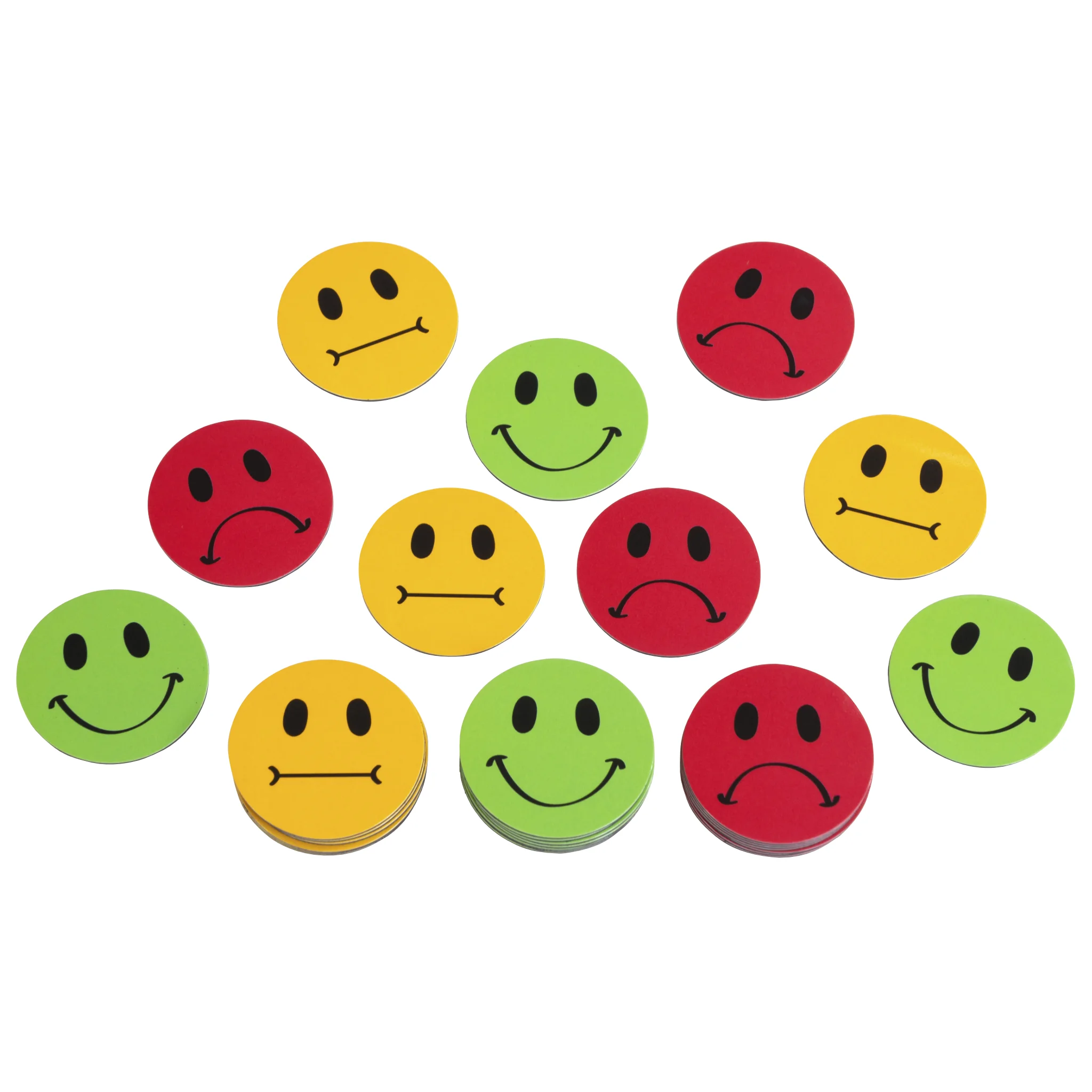 Lächelnde Aufkleber, Bunte Buttons, Gesichter Symbole, Runde Aufkleber, Emoji-Aufkleber