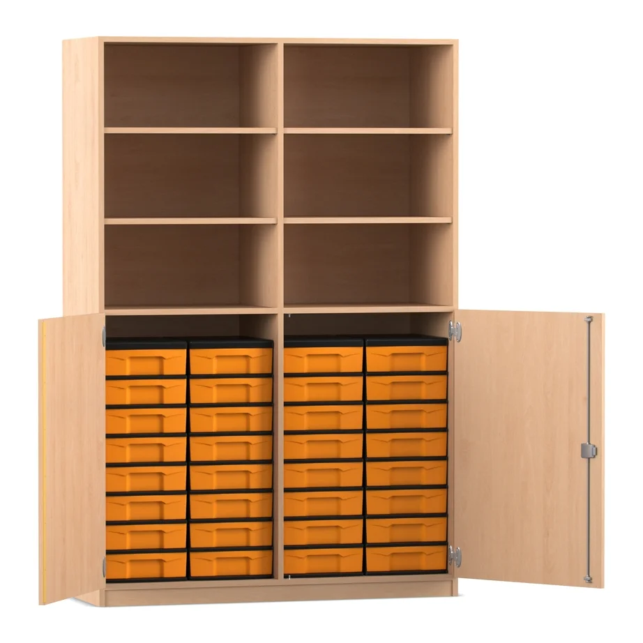Halbtürenschrank, 2 Türen - 32 flache Boxen, Buche hell