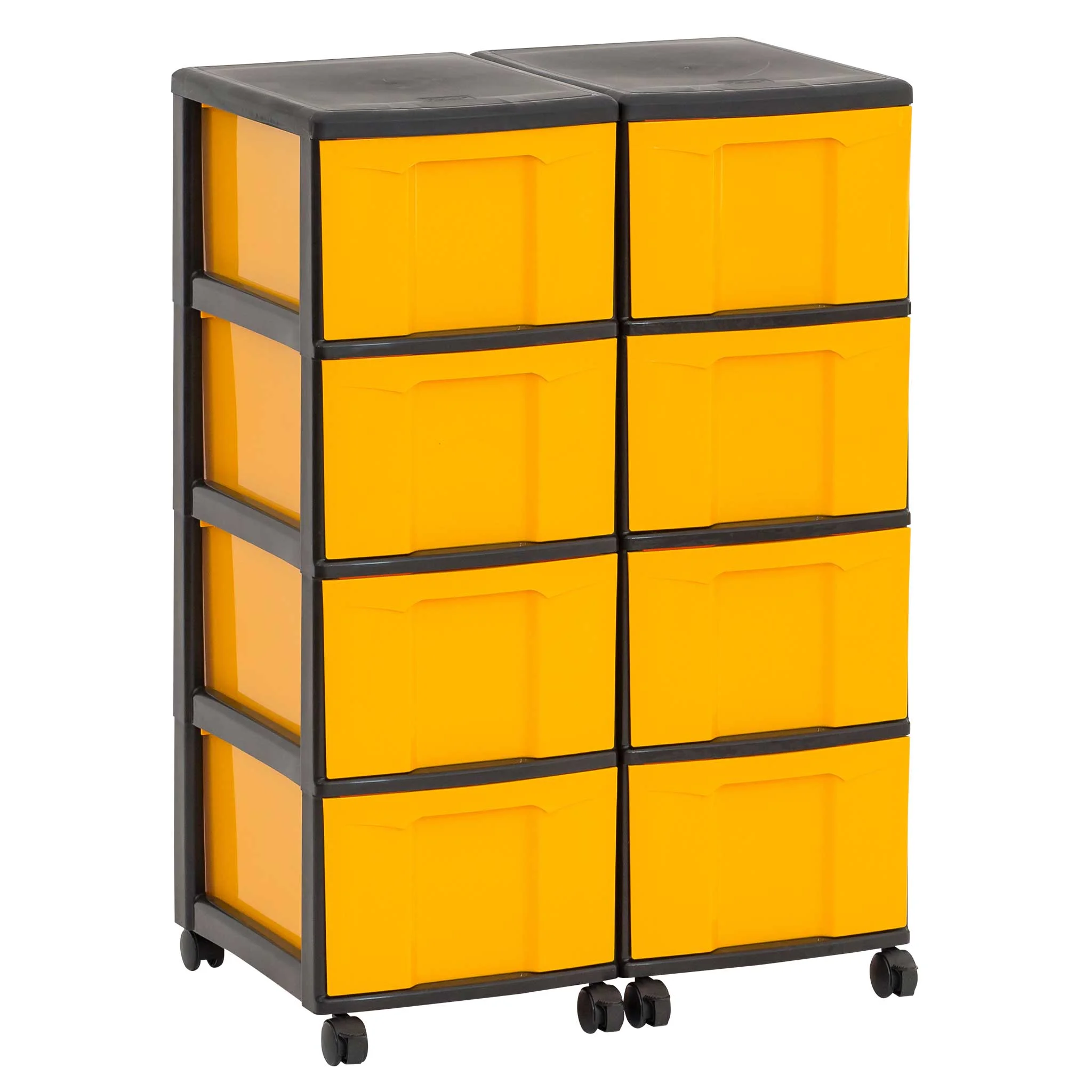 Kunststoffkasten, Aufbewahrungskästen, gelb, mit Rollen, modular