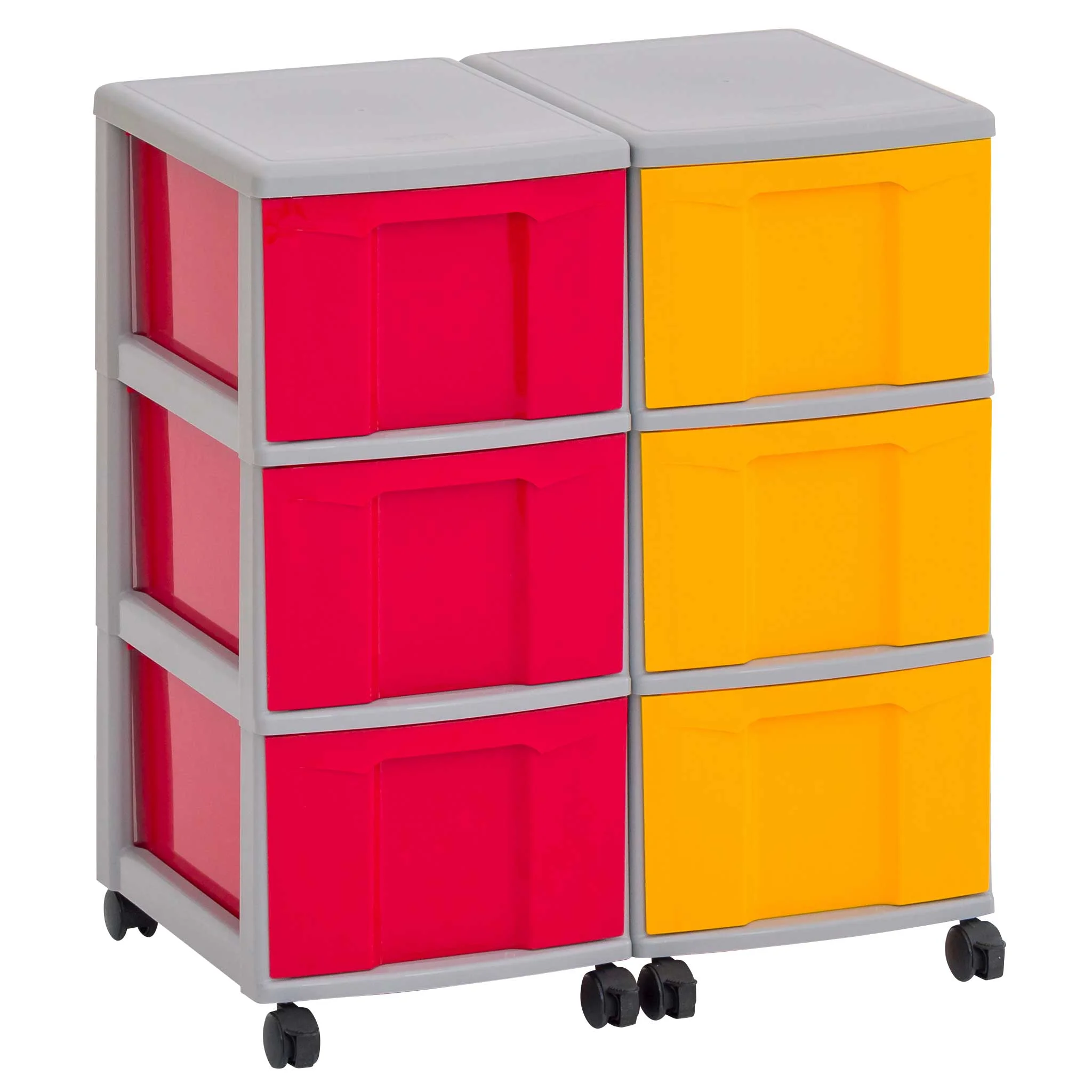 Kastensystem, Kisten, Wäschestation, Rollen, bunte Fächer