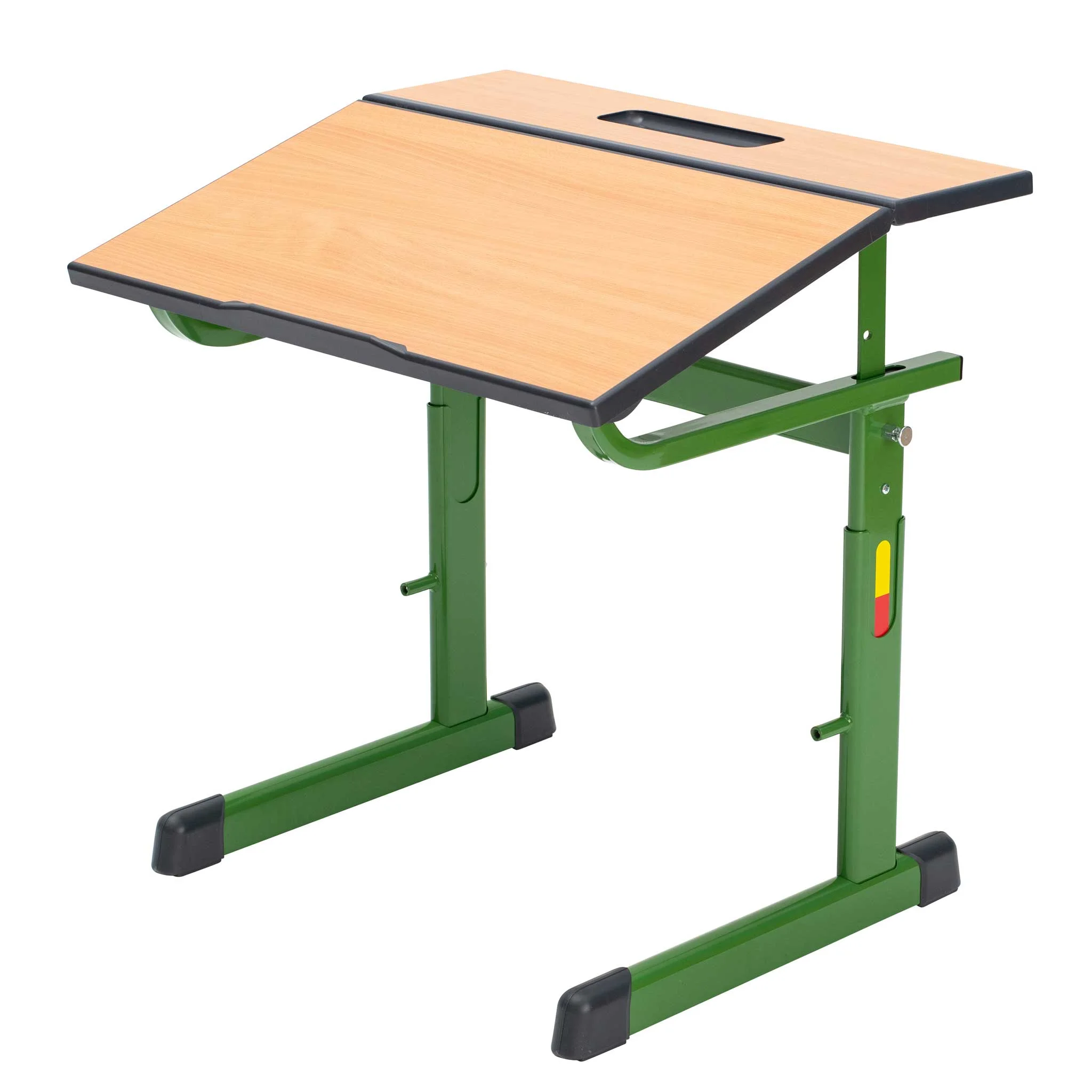 Schreibtisch, Schülerschreibtisch, Klapptisch, Holztischplatte, Grüner Metallrahmen