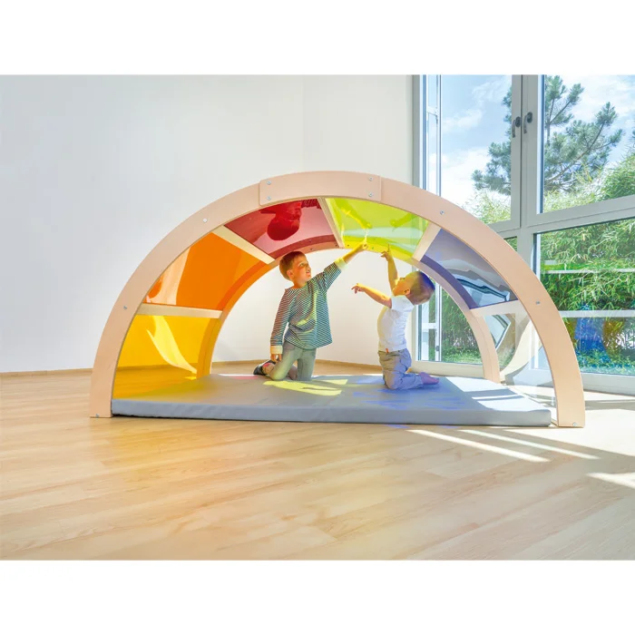 Kinderspielbogen, Bogen aus Holz, ReGENbogen, Farbiges Spielzelt, Matte Spielunterlage