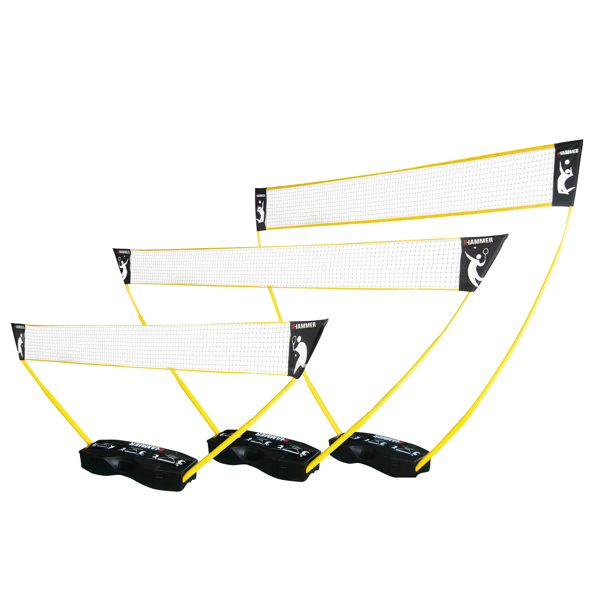 Badminton-Netze, verstellbar, gelber Rahmen, Netz aus Mesh, Falt-Set