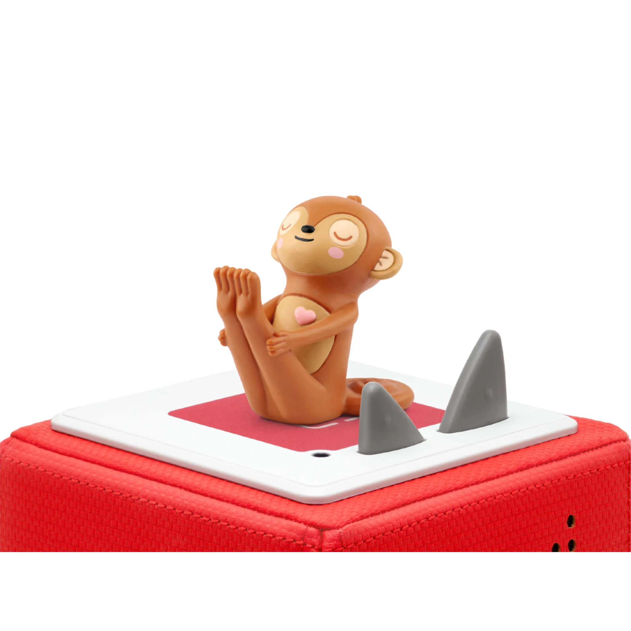 affe figur, sitzende pos, rosa herz, graue spitzen, rote hülle