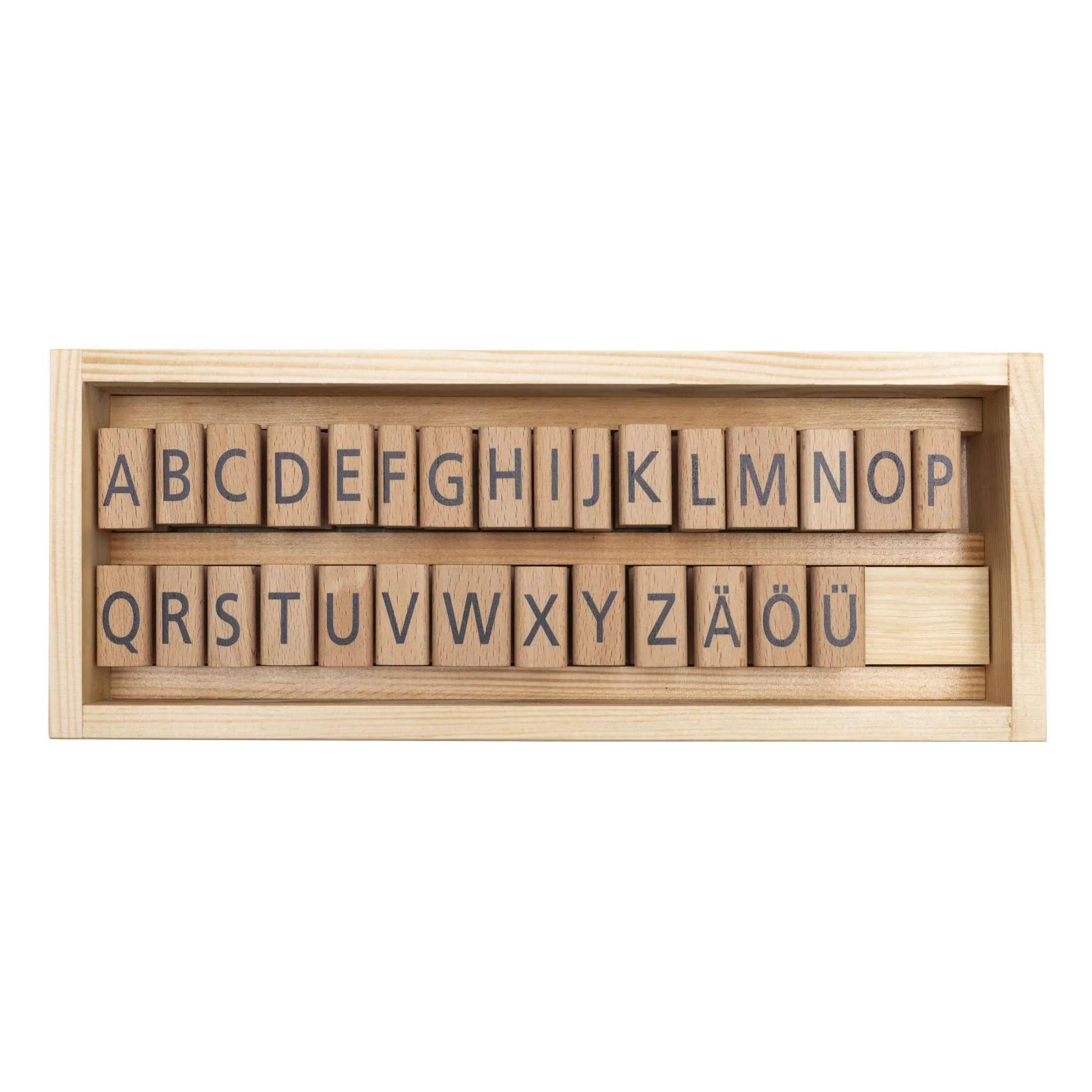 Buchstabenstempel, Holzstempel, Alphabet, Stempelbox, A-Z