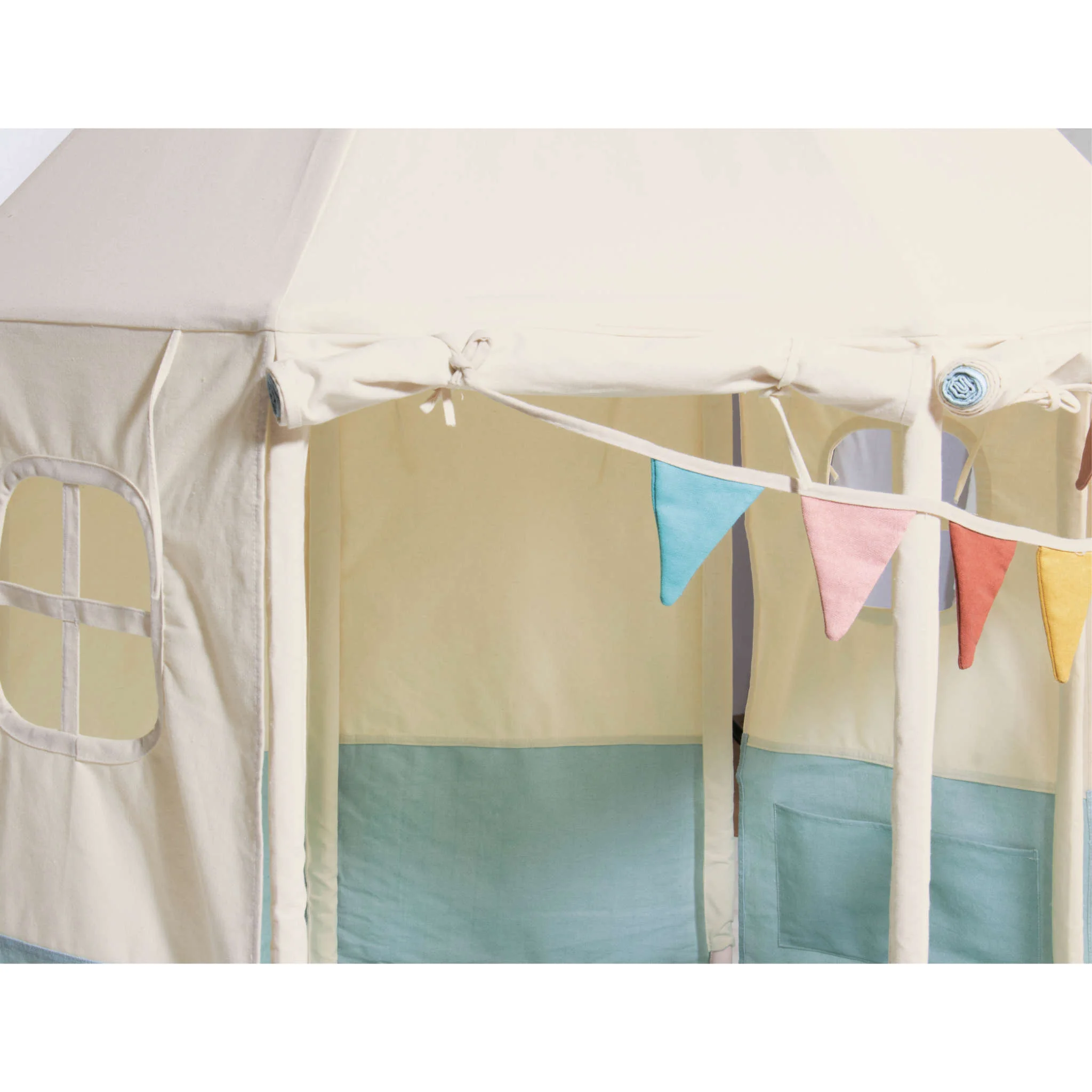 Kids tent, Play tent, Pastel colors, Bunting flags, Fabric tent features