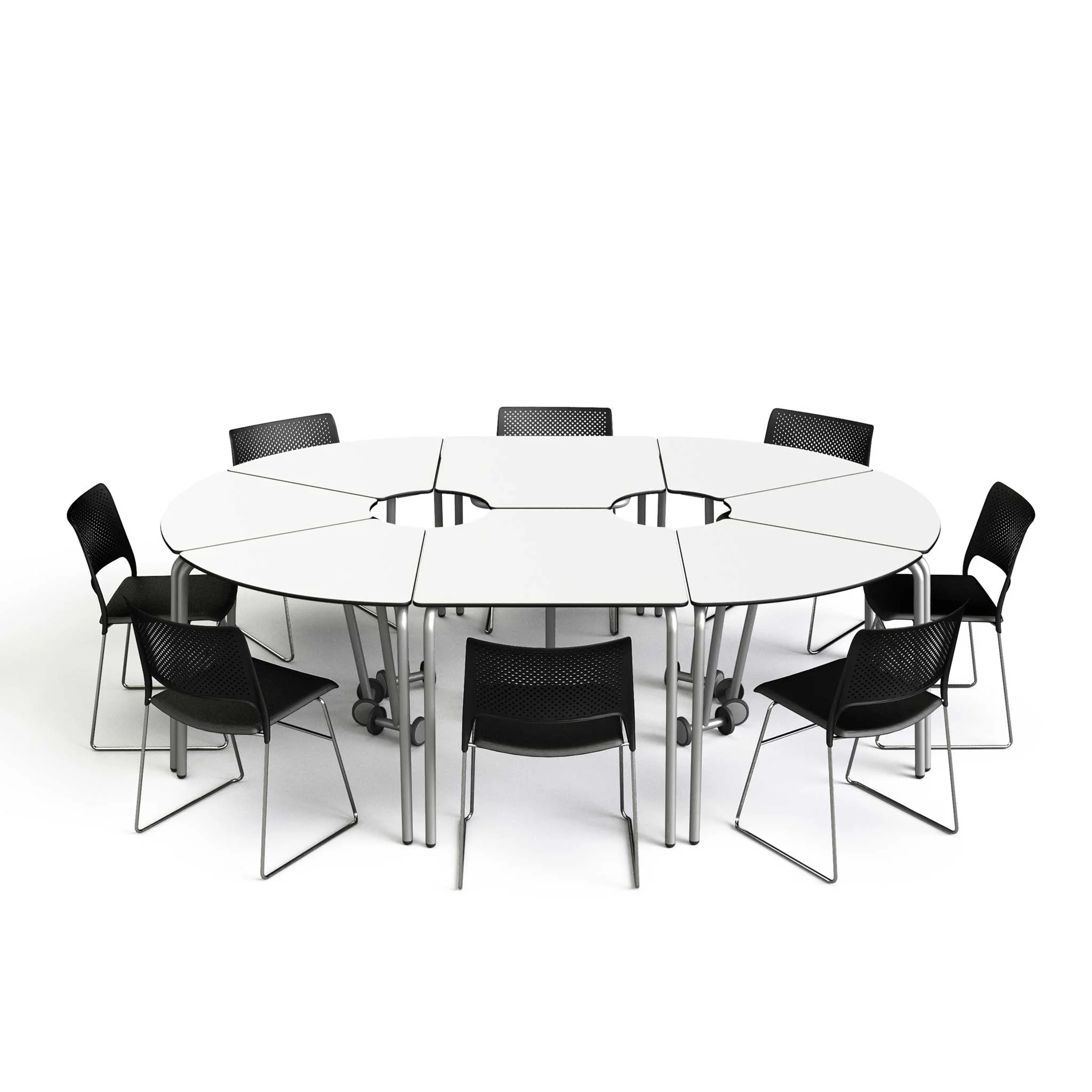 Tischset, Runde Tische, Klapptische, Stapelbare Stühle, Kunstlederstühle