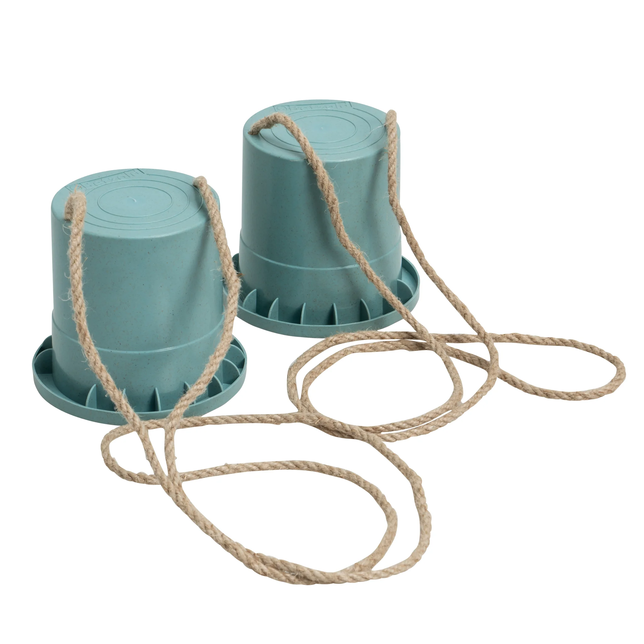 Pflanzenpfosten, hängende_topfhalter, teal_farbe, Seilsschlaufen, Plastiktopf