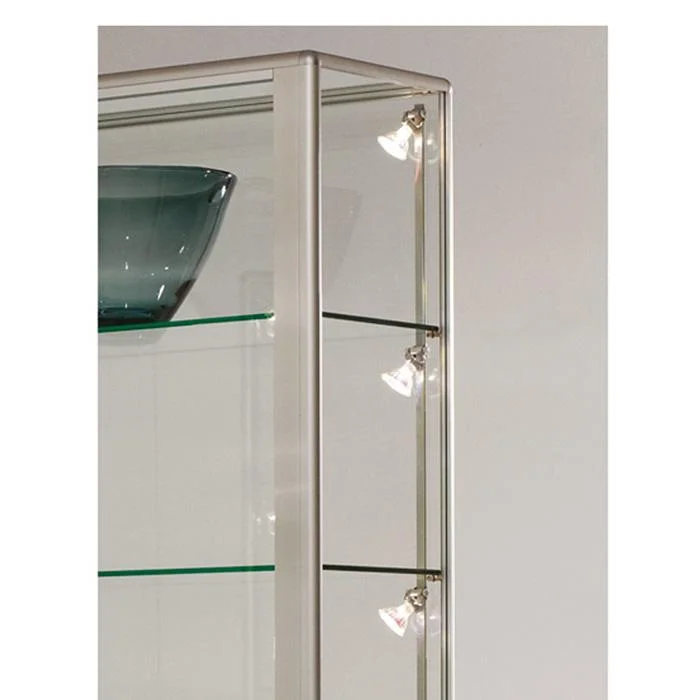 Glassvitrine, Ausstellungsgehäuse, Vitrine aus Glas, Stahlrahmen, Glasregale