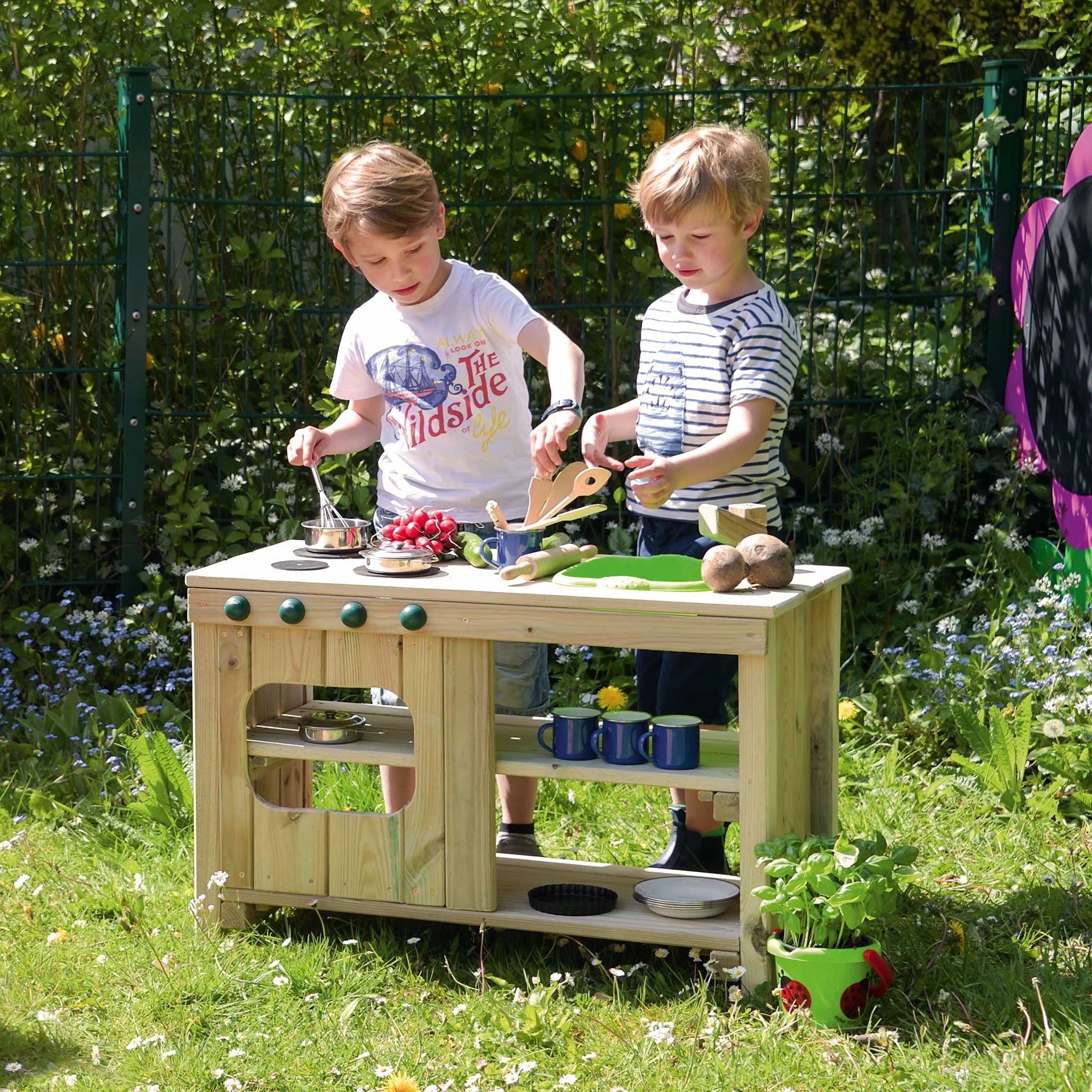 Holzspielküche, Kinderküche, Holzspielzeug, Gartenspiel, Küche mit Zubehör