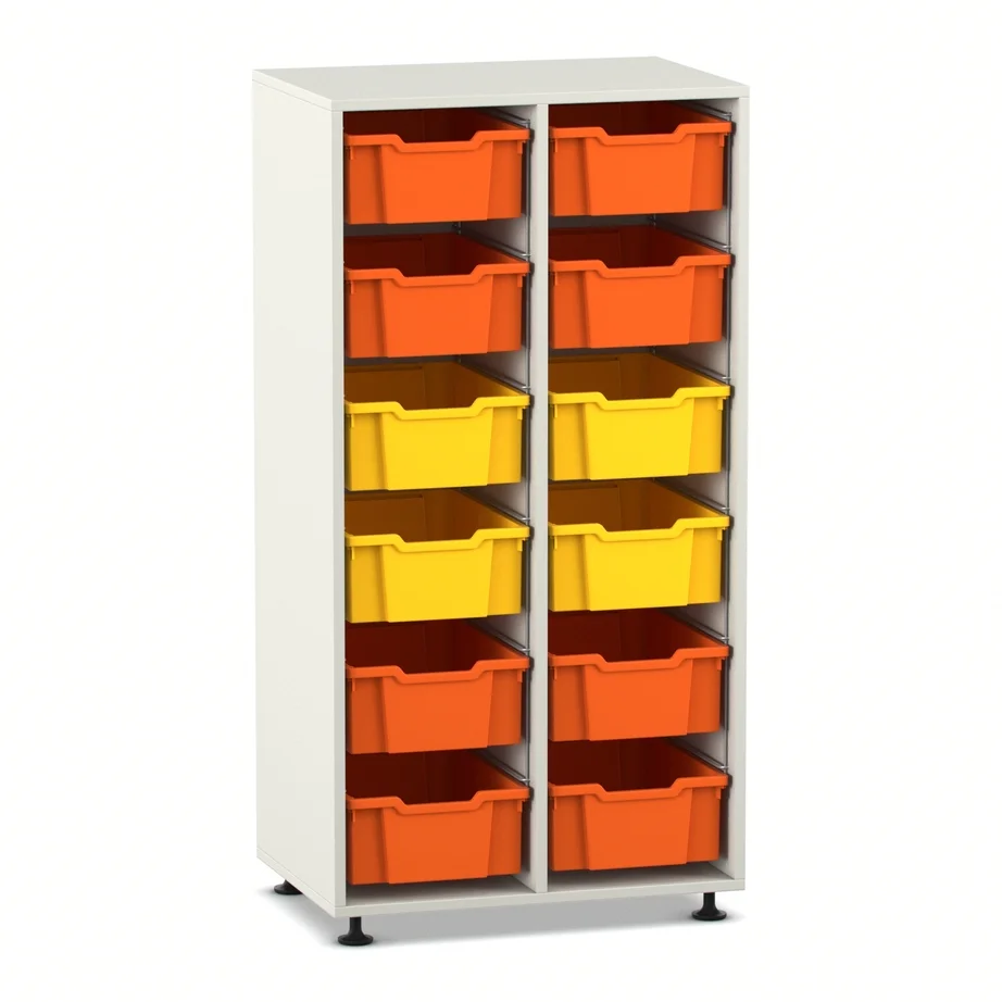 Schrank, Ordnungssystem, Kistentafeln, bunte Behälter, Kistenstapel
