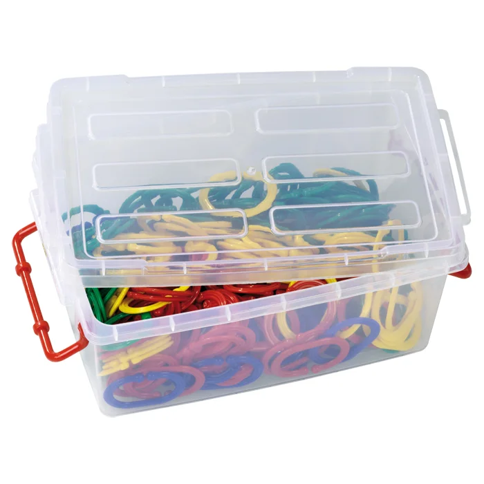 Aufbewahrungsbox, Plastikbox, Organizer, bunte Ringe, Deckel mit Verriegelung