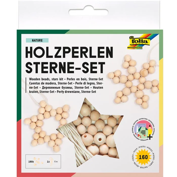 Holzperlen, Sterne-Set, Holzperlen Set, Holzperlen Kinder, Kreativset Holz