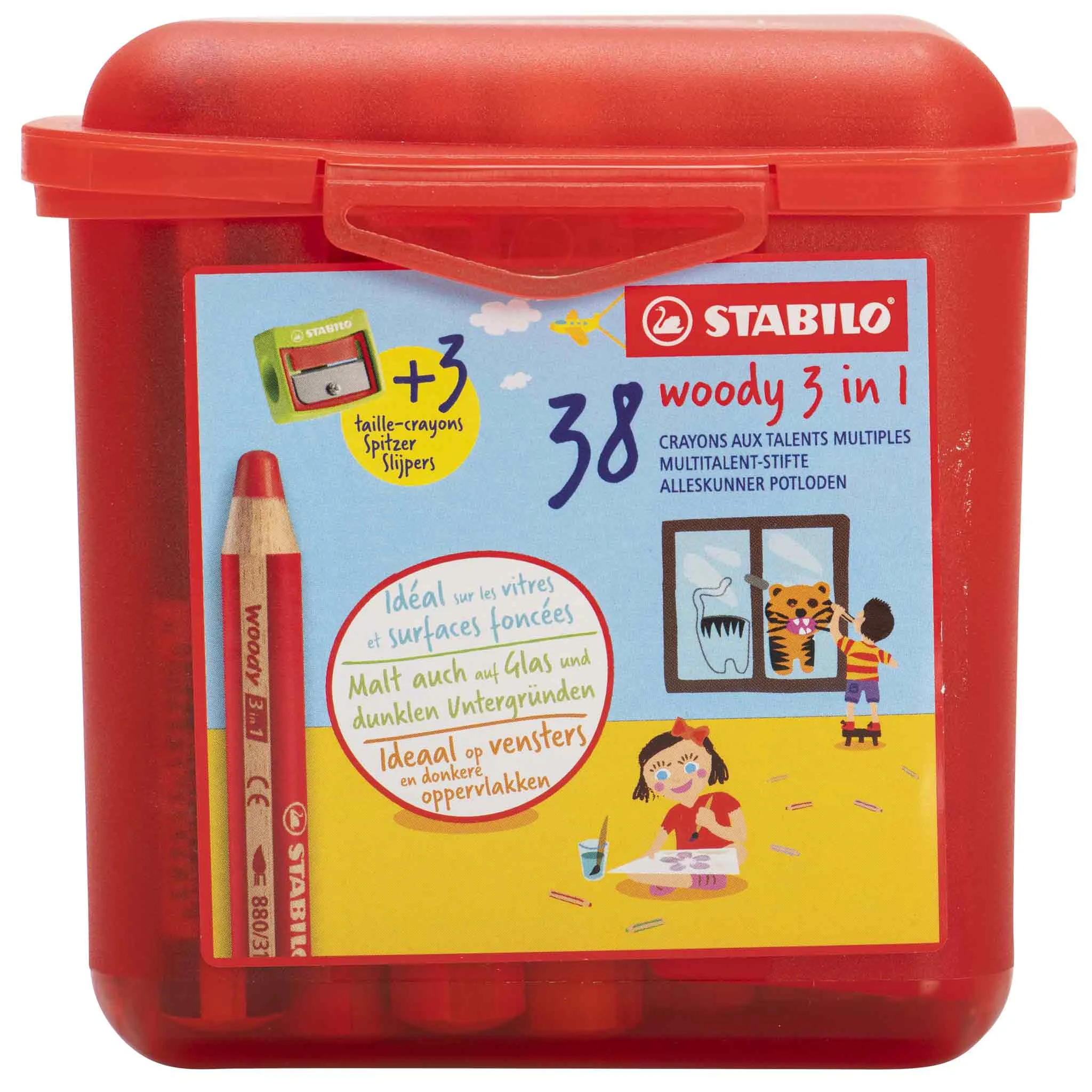 Kinderbuntstifte, Holzstifte, Buntstifte, 38er Set, Aufbewahrungsbox
