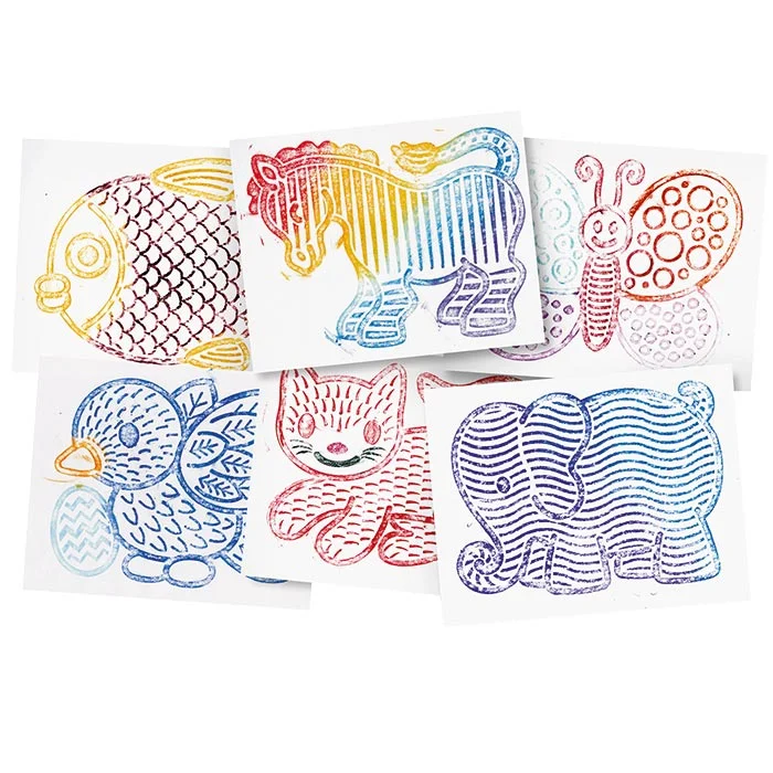 Tierfigur, Tiermuster, Tierzeichnung, Stempelbild, Buntes Tier