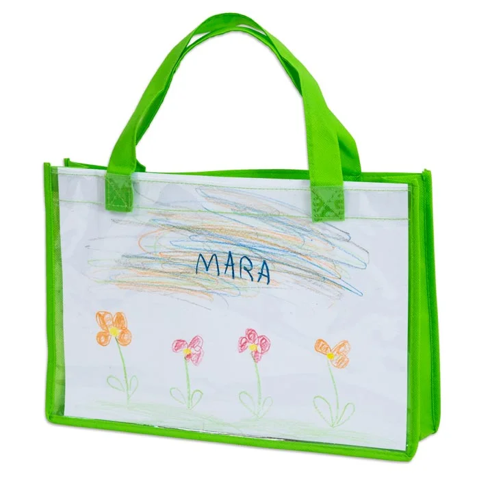 Tasche, Transparente Tasche, Kinderzeichnung, Grün, Gartenblumen