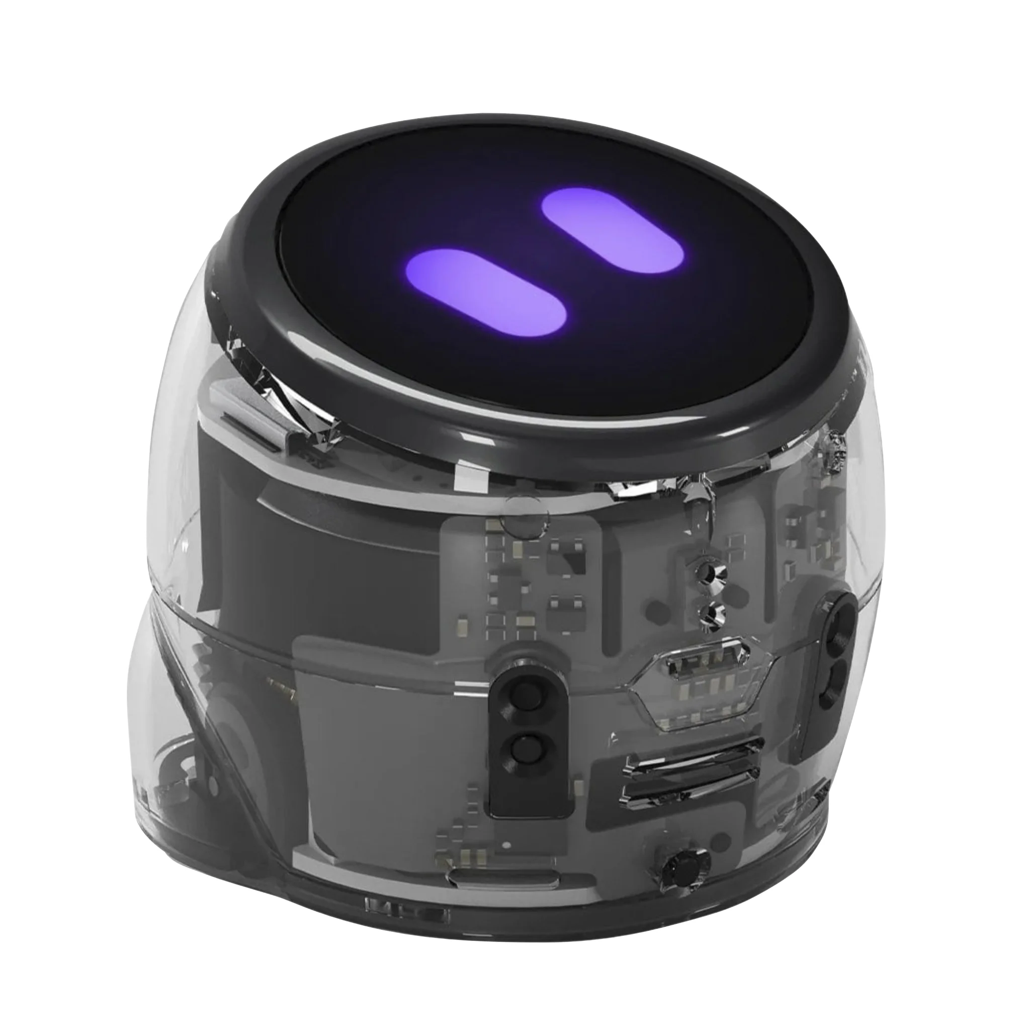 robot, smart, liquid-crystal, purple-glow, transparent-shell