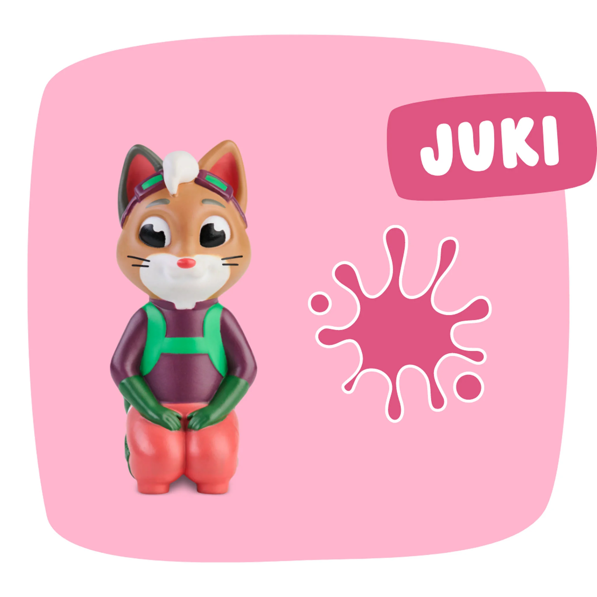Katze Spielzeugfigur, Kleinkind Figur, Pinke Hintergrund, Gummiähnliche Figur, Juki Figur