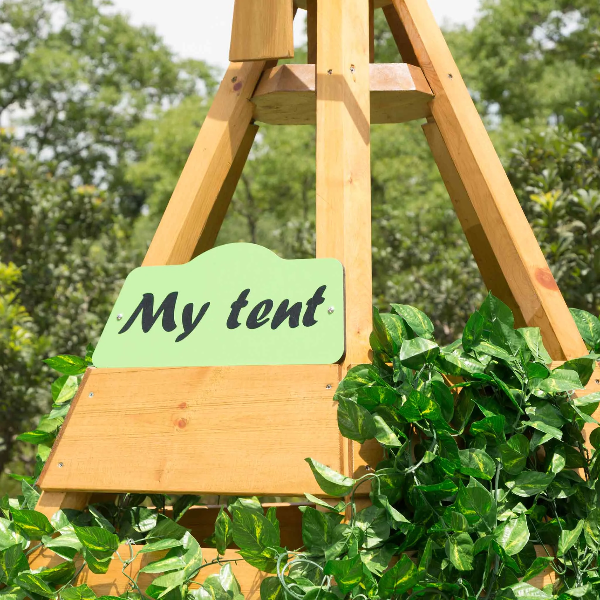 Holzstruktur, Spielset, Zelt-Schild, Grüne Blätter, Garten-Deko