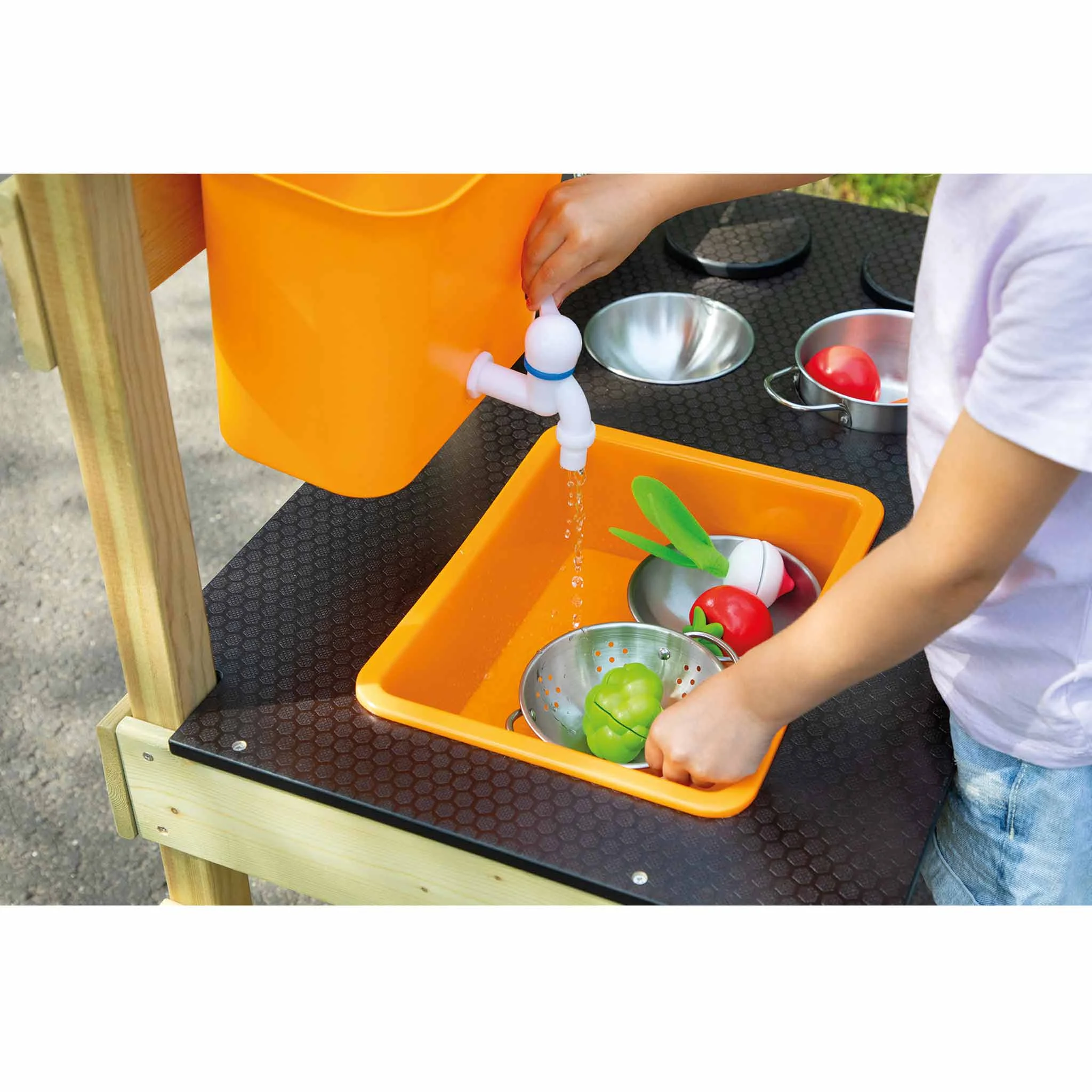 Kinder Spülset, Wasserhahn Spielset, Orangene Spüle, Spielküche Zubehör, Küchen-Accessoire Kinderspielzeug