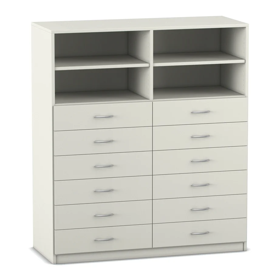 Kleiderschrank, Schubladenkommode, Doppelreihe Fächer, Holzmöbel, cremefarbig