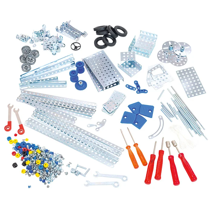 bausteinset, Konstruktionsteile, Metallbausatz, Schrauben, Werkzeugset