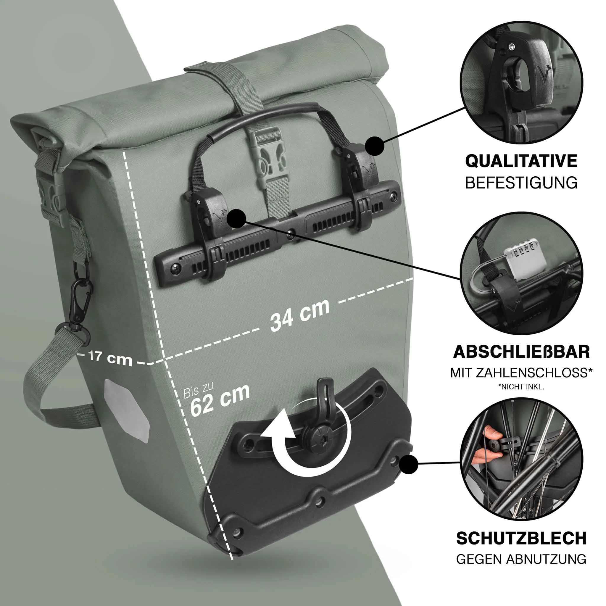 Rucksack, Fahrradgepäck, Seitentasche, Stahlrahmen, Schloss