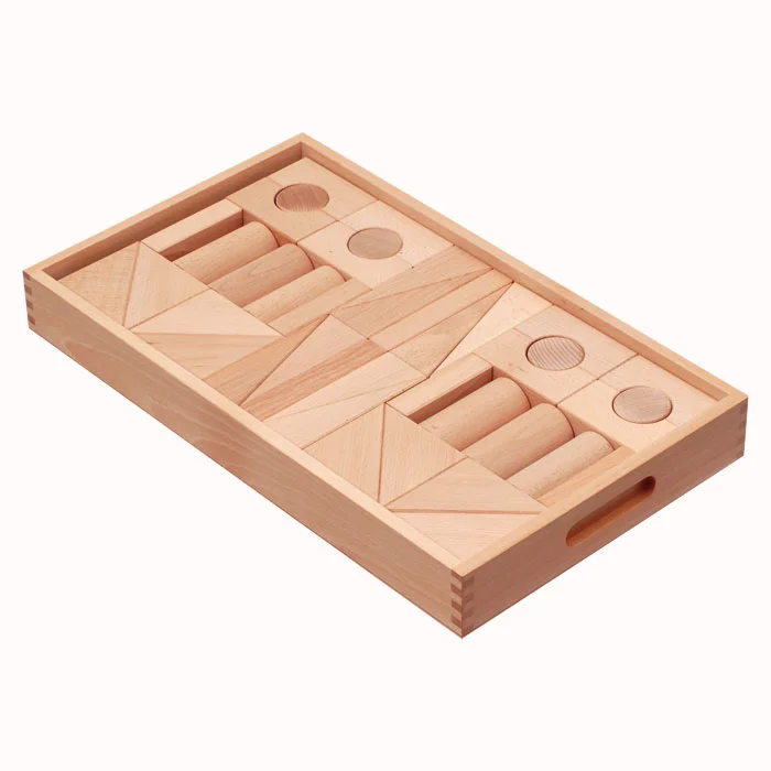 Holzspielzeug, Turm-Puzzle, Geometrische Formen, Kegeln/Stäbe, Holzbox