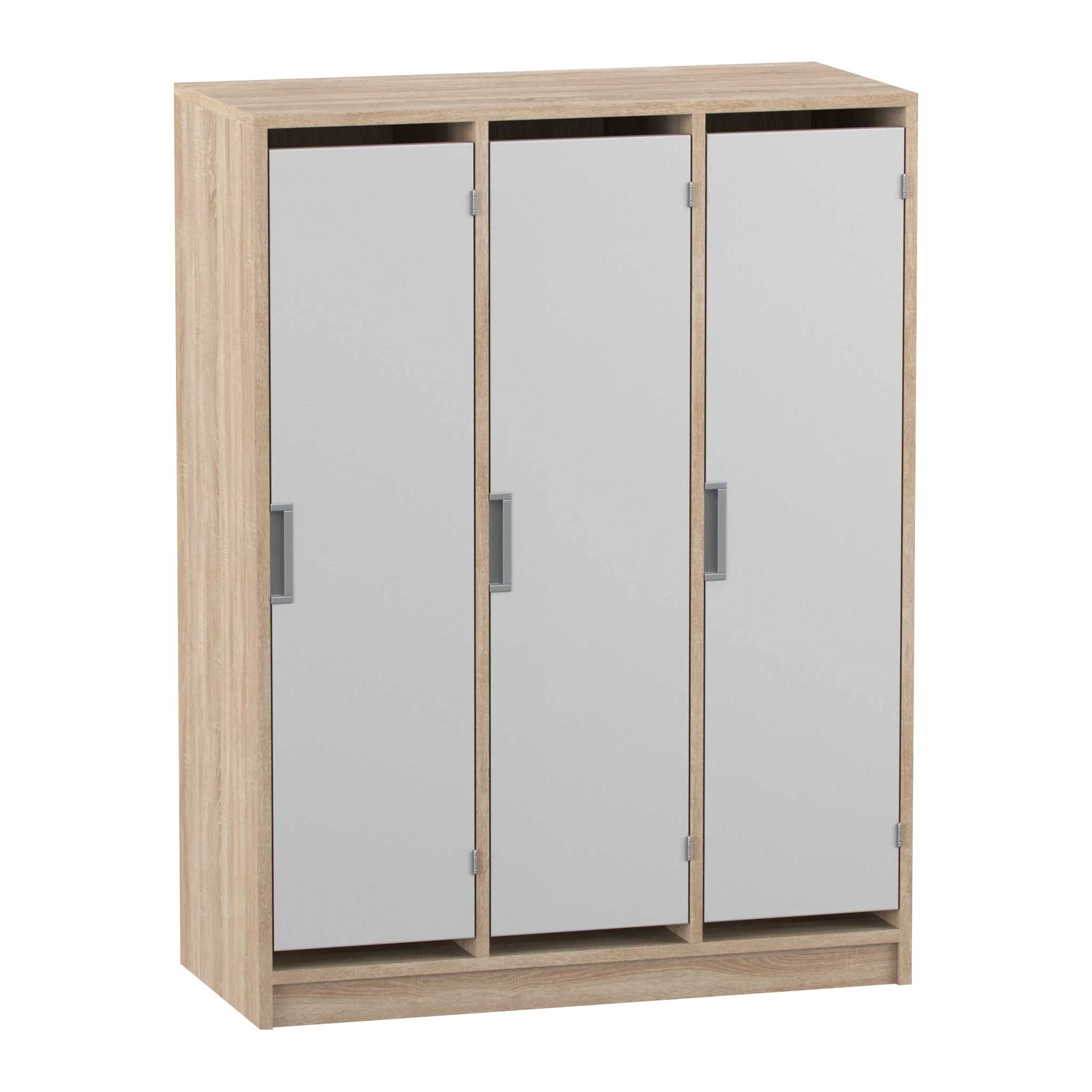 Korpus-Schrank, Schränke, Holzoptik, Dreifachdrehschrank, Metall Griffe