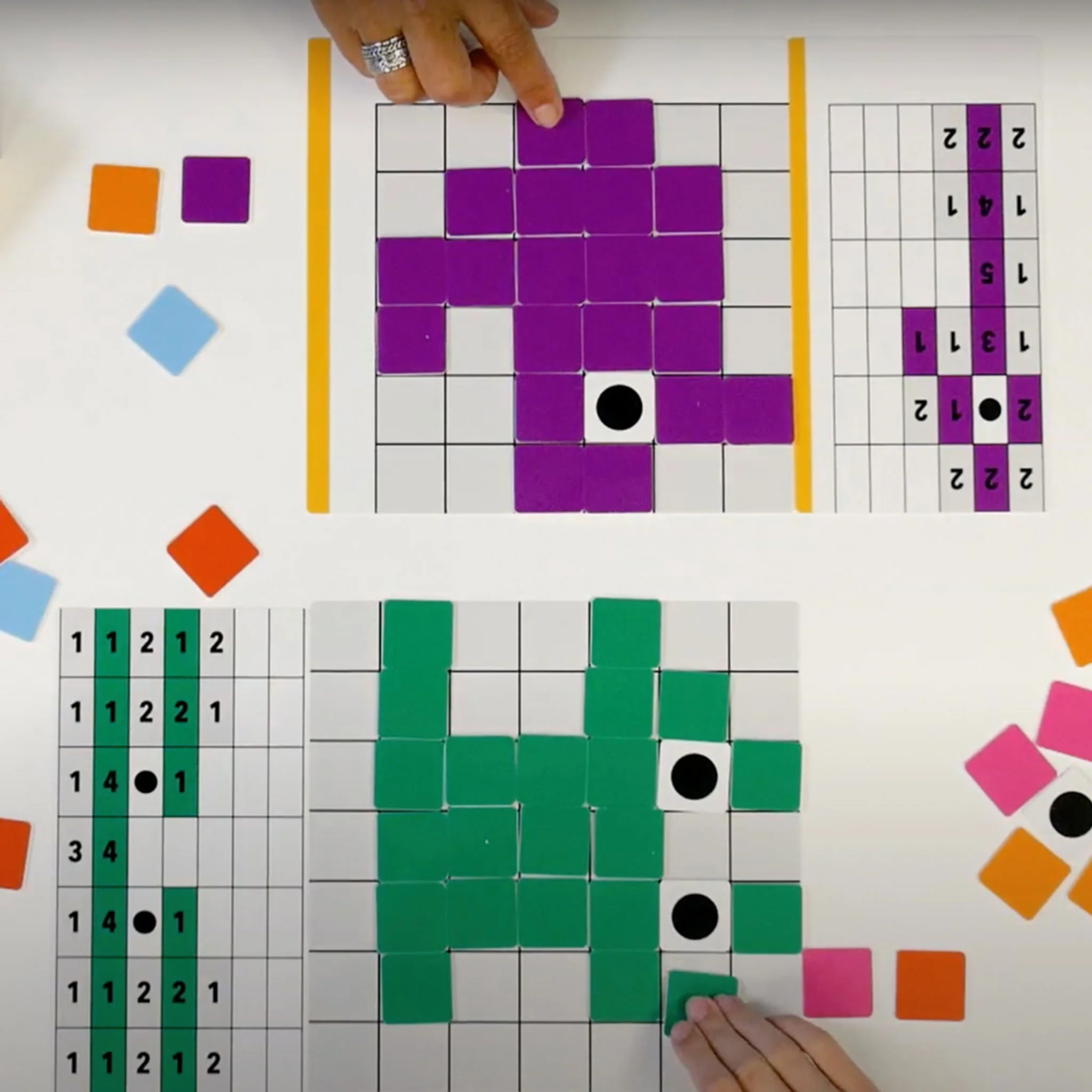 puzzle, Fliesen, Grid, lila Fliesen, grüne Fliesen