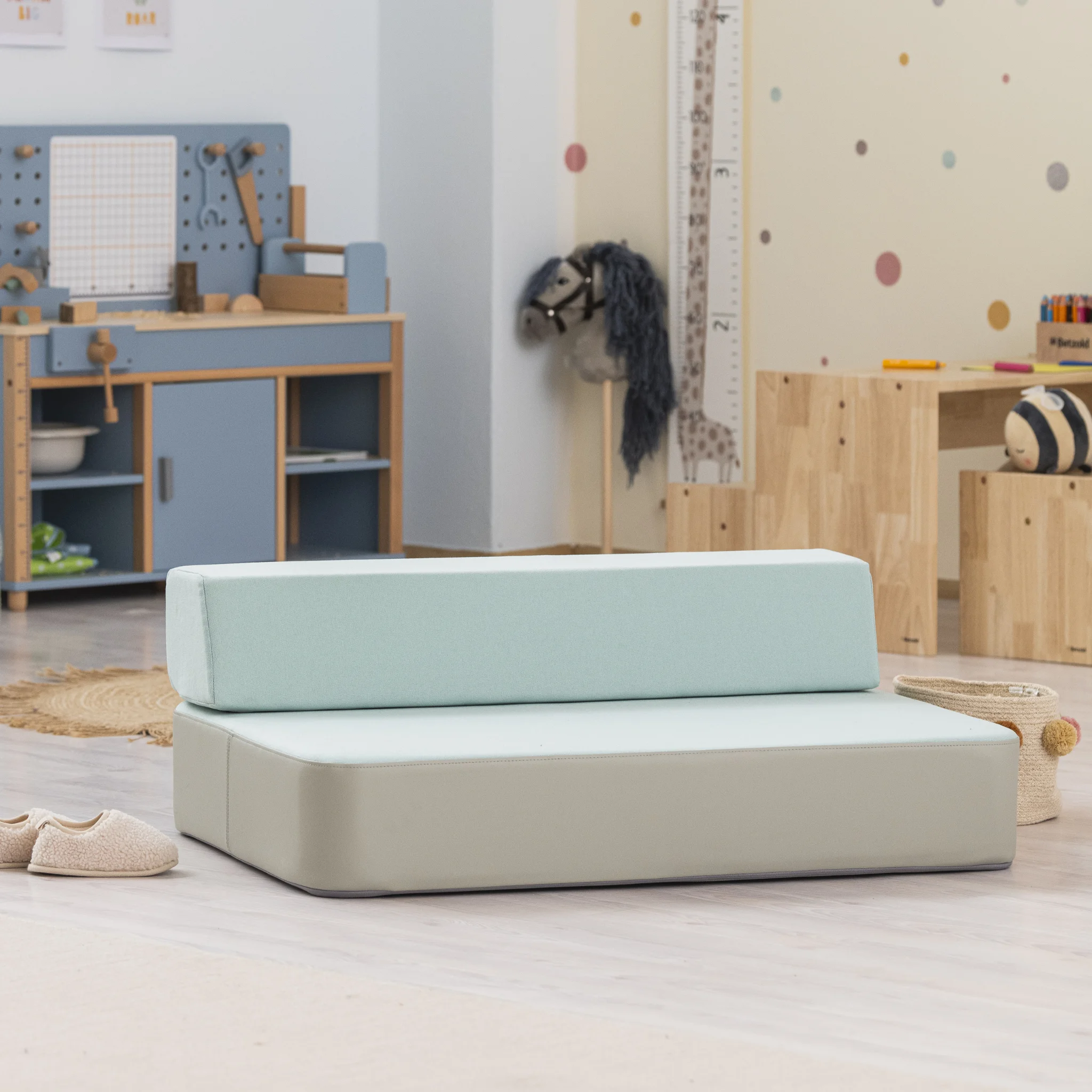Sofa, Kinderzimmer, Sitzerhöhung, Bezug, Grau-Blau