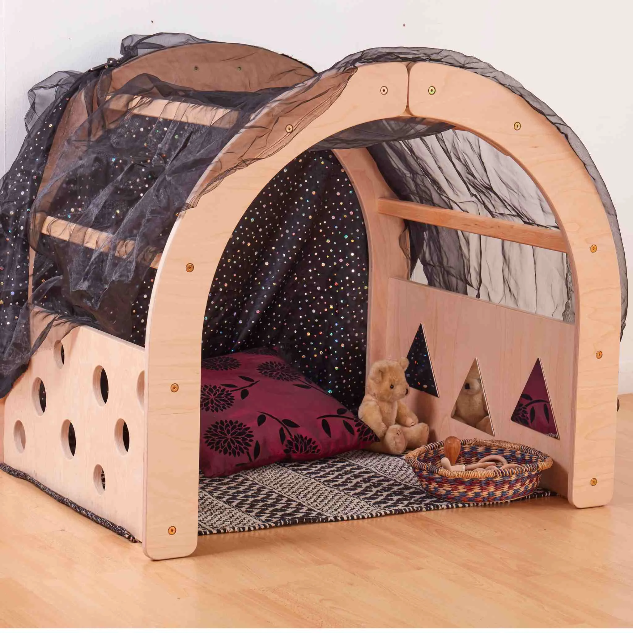 Kinderbett, Spielhaus, Holzbett, Tunnelzelt, Dekoration