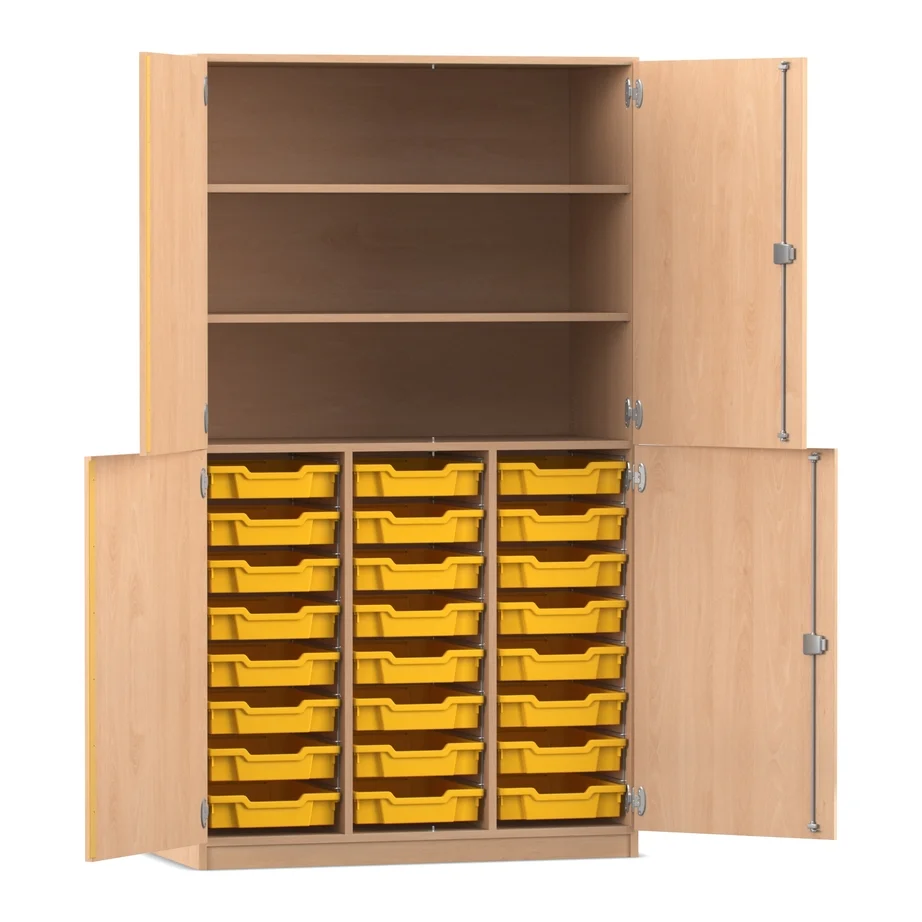 Halbtürenschrank - 24 flache Boxen, 4 Türen, Buche hell