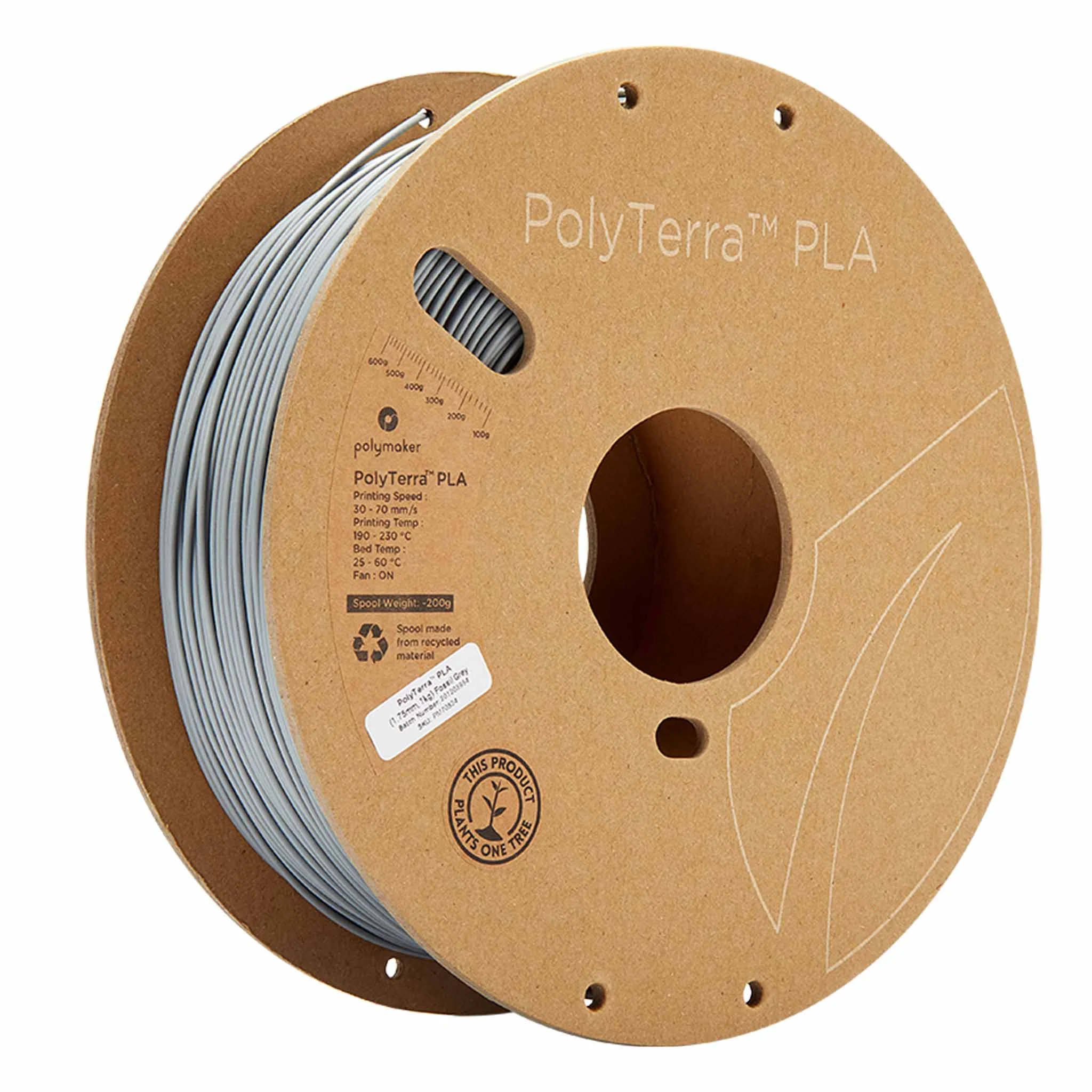 PLA filament, 3D printing, hellgrau, Spule, recyceltes Material