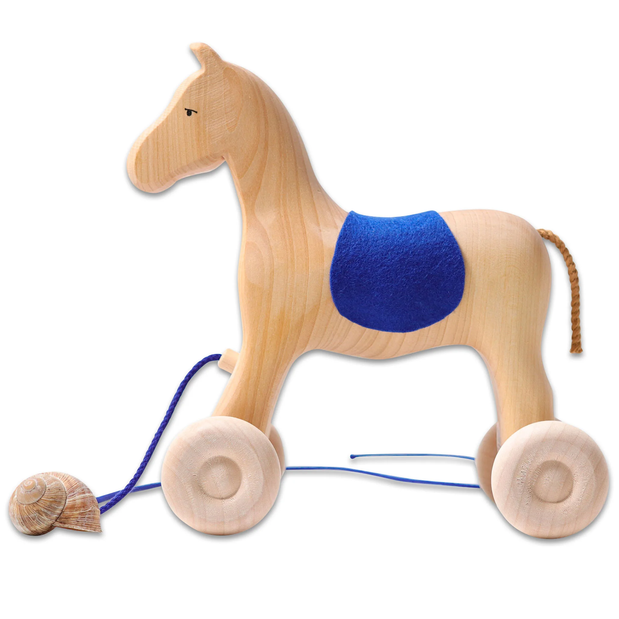 Holzpferd, Puppenwagen, Sattel, blau, Räder