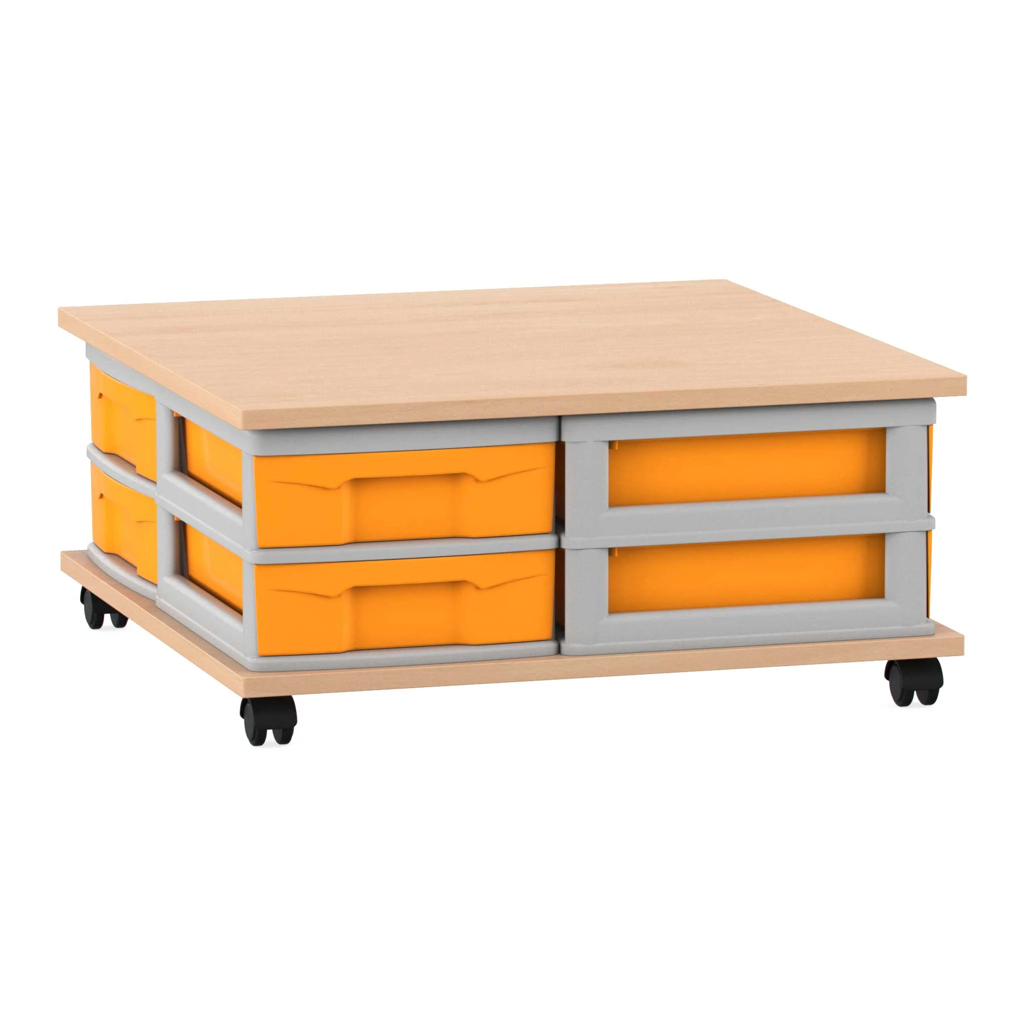 Flexeo® Container-System mit Ablage und 8 flachen Boxen, Buche hell
