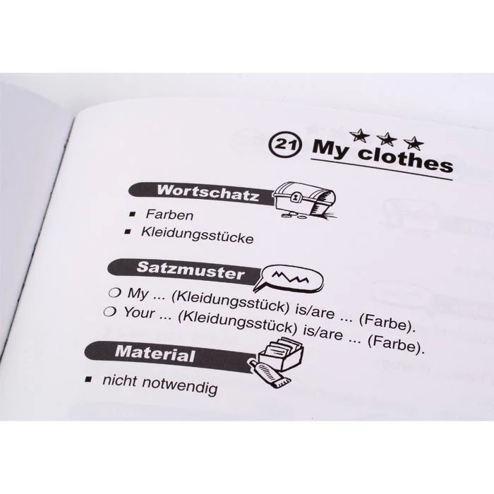 Wortschatz, Satzmuster, Material, Kleidung, Farben