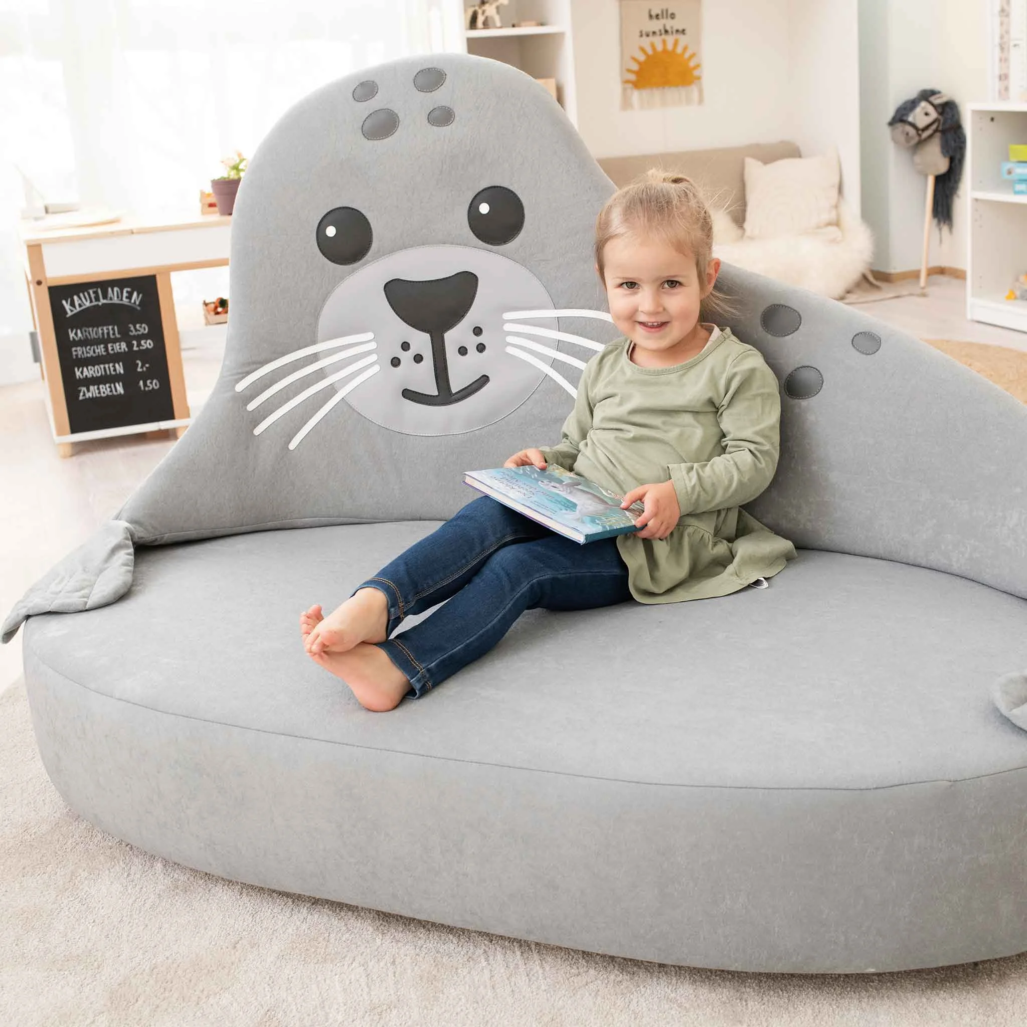 KinderSessel, RiesenKuschelkissen, Tiermotiv, Grau, Sofakissen