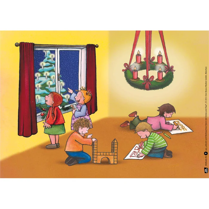 Kinderzimmer, Weihnachten, Kreidezeichnungen, Holzspielzeug, Lampe