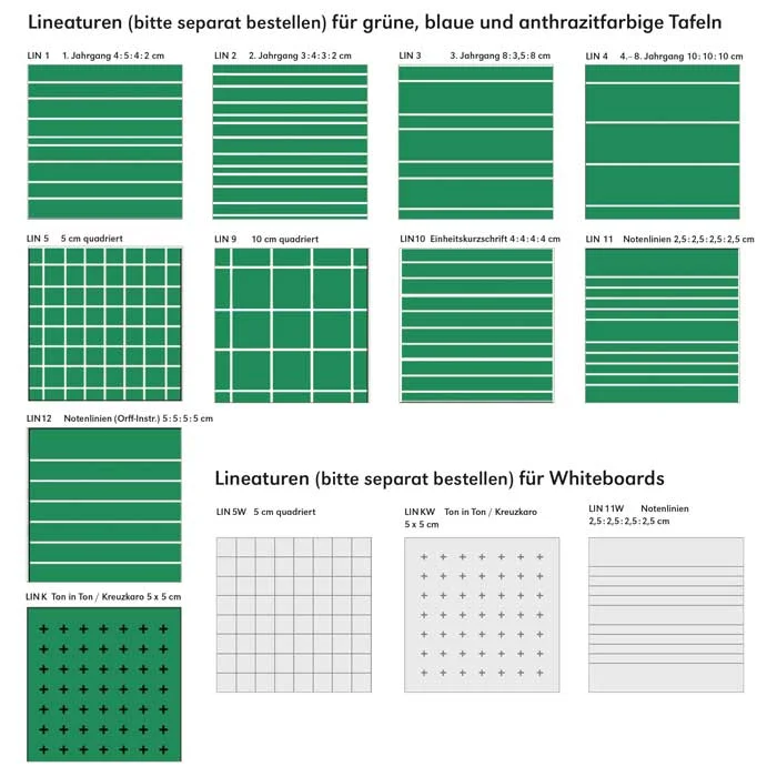 Lineaturen, Tafelabschnitt, Grüne Tafeln, Linienlinien, Quadrate
