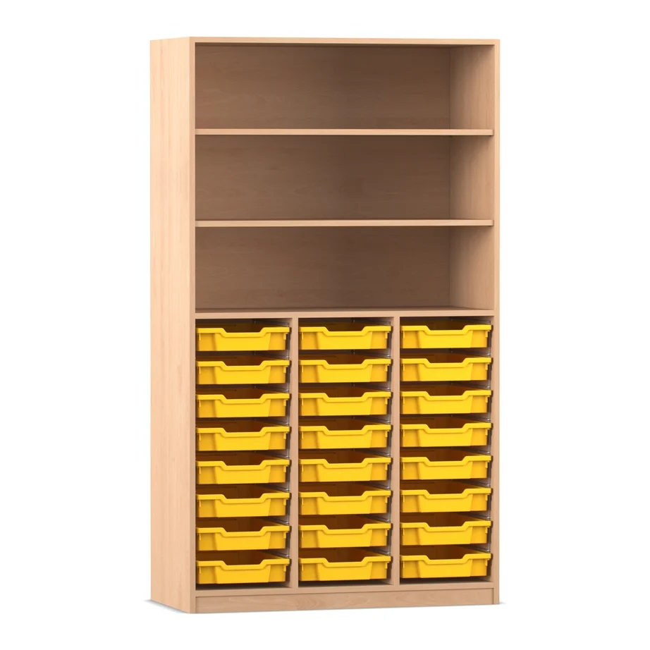 Hochregal - 24 flache Boxen und 2 verstellbare Böden, Buche hell