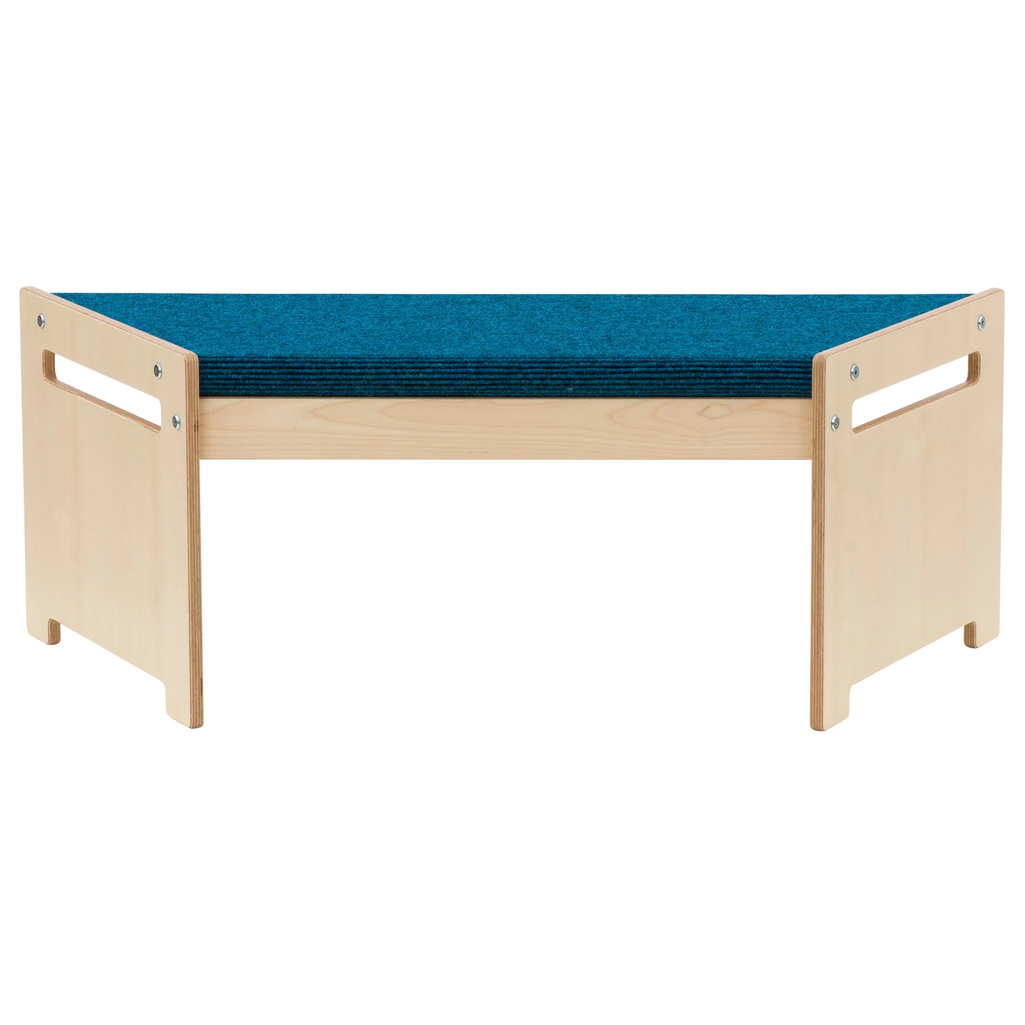 Kinderbank, Sitzbank, Holzbank, Blaue Sitzfläche, Kleinkindmöbel